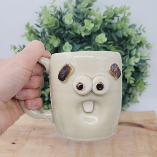 Funny Coffee Cup | Stoney White | Stoneware Ceramic Pottery | Naïve Adulting Face Mug | Wheel-Thrown Handmade