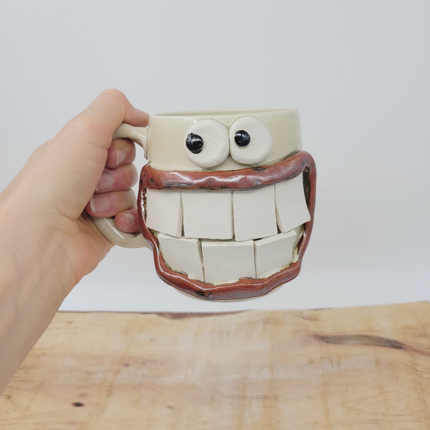 Coffee Cups. Funny Confused Face Mug. Nelson Studio UgChug. Creamy Stone White. Extra Large Big 16 Ounces