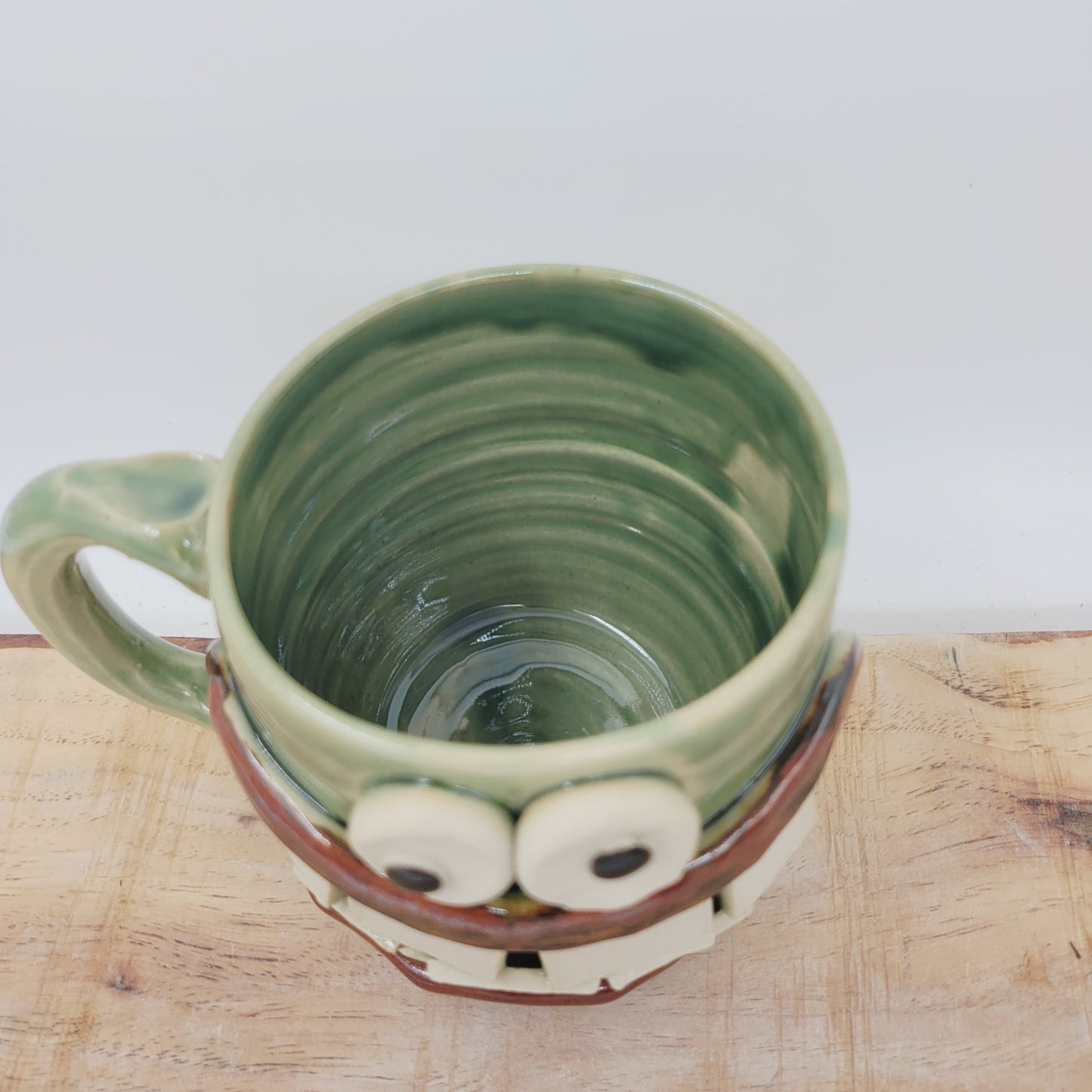 Huge Smiley Face Mug. Big Grin Green Coffee Cups and Mugs. Nelson Studio Handmade Stoneware Pottery Tankard. 16 Ounces