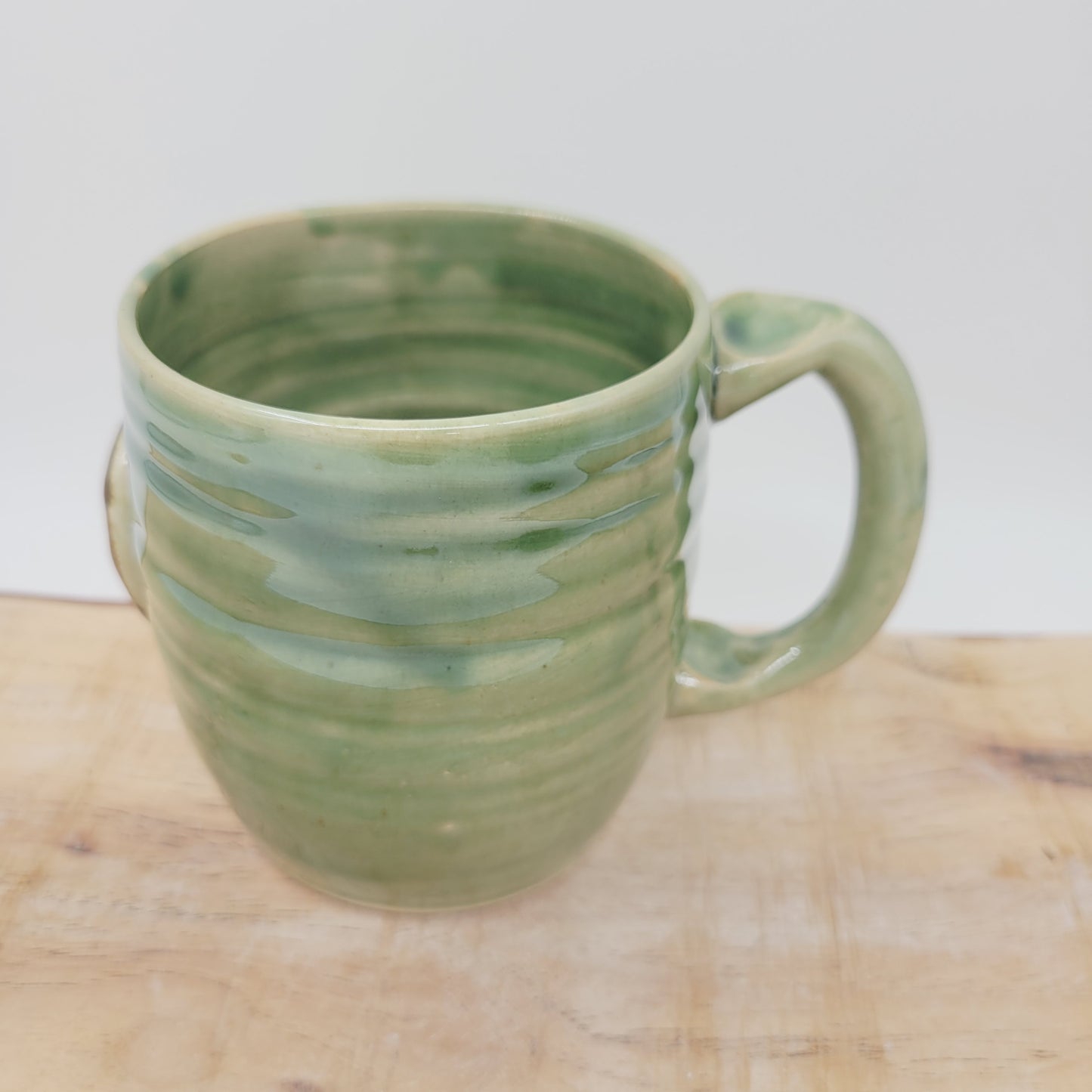 Huge Smiley Face Mug. Big Grin Green Coffee Cups and Mugs. Nelson Studio Handmade Stoneware Pottery Tankard. 16 Ounces
