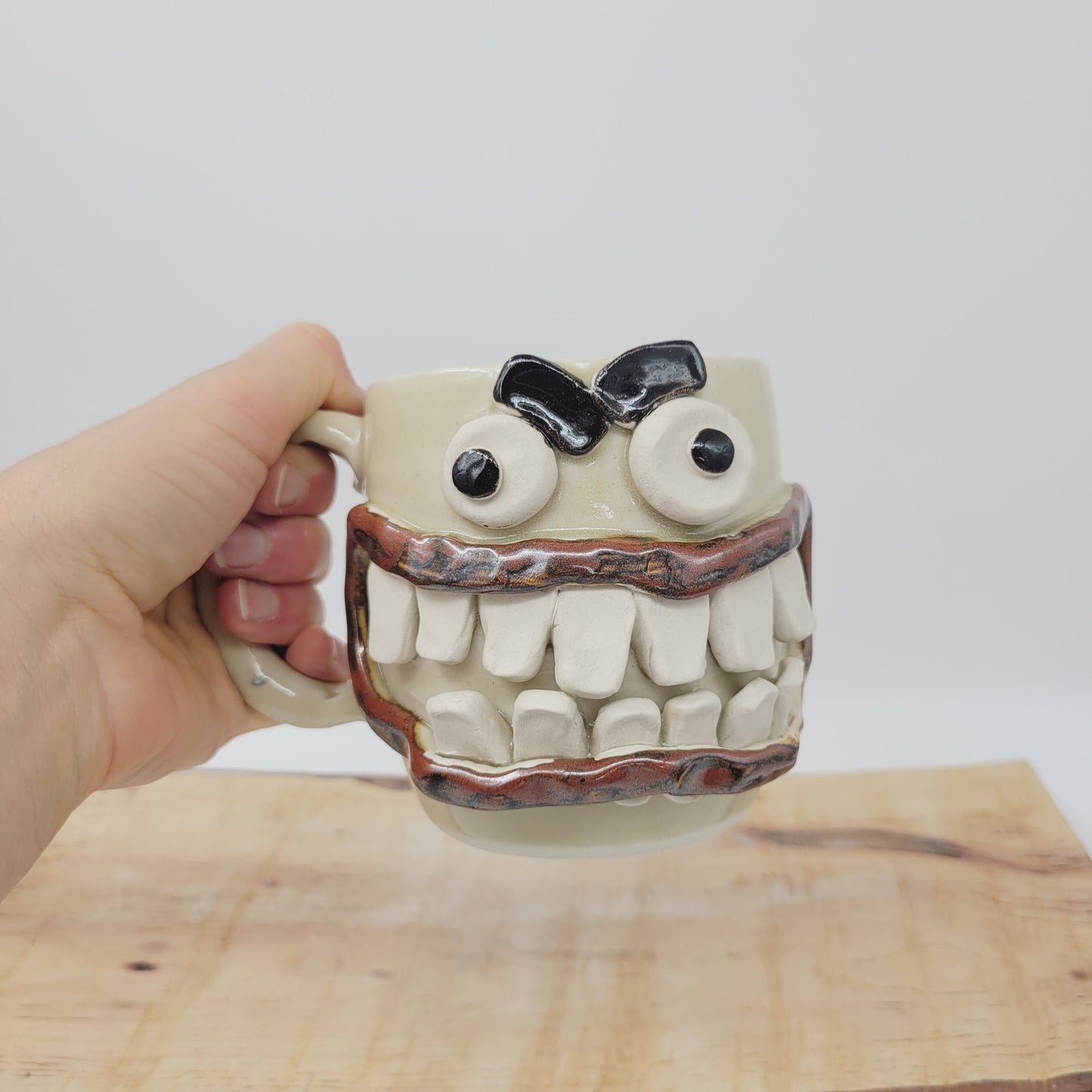 Funny Coffee Cup | Handmade Pottery Face Mug | Man Gift | Ceramic Stoneware | 16 Ounces Large | Stone