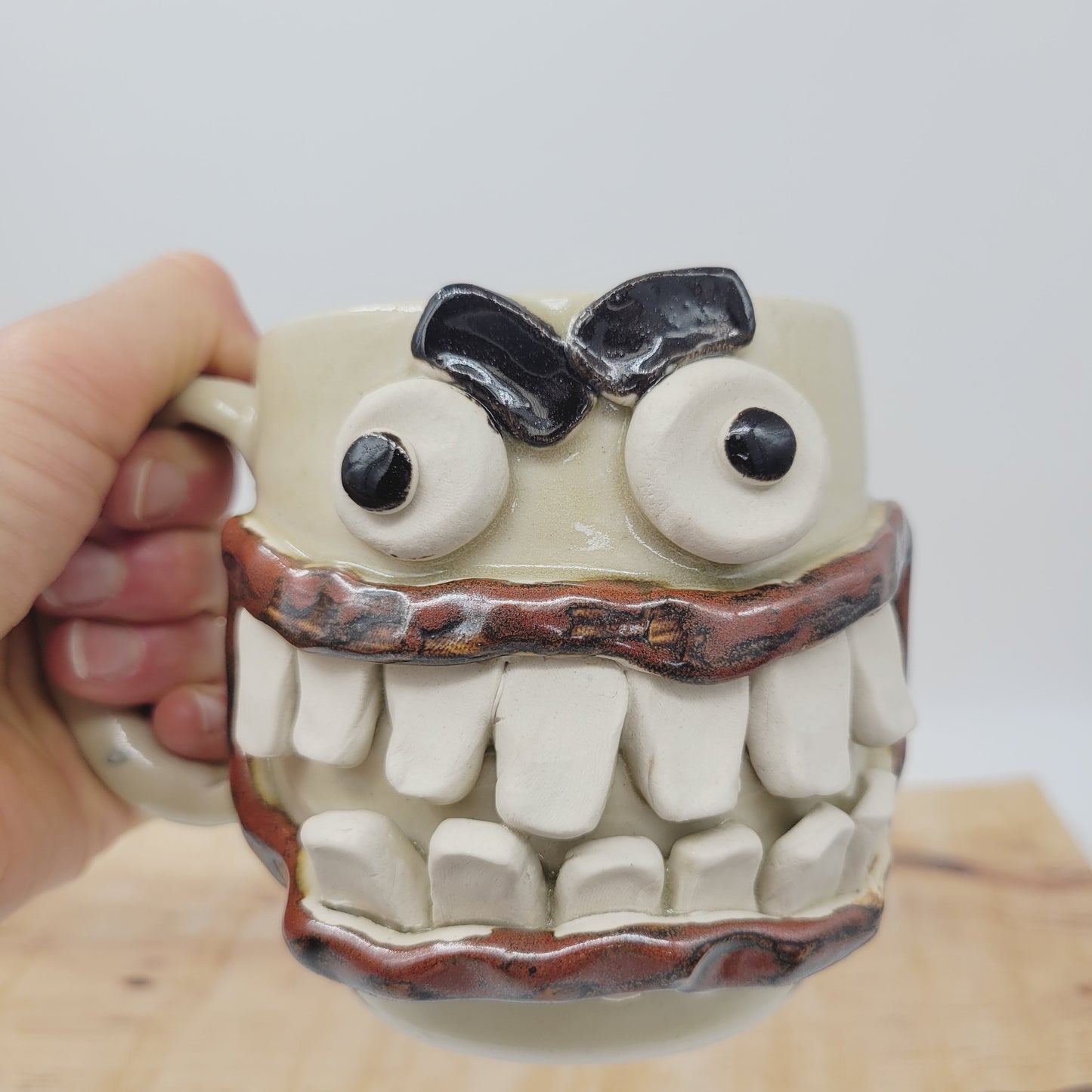 Funny Coffee Cup | Handmade Pottery Face Mug | Man Gift | Ceramic Stoneware | 16 Ounces Large | Stone