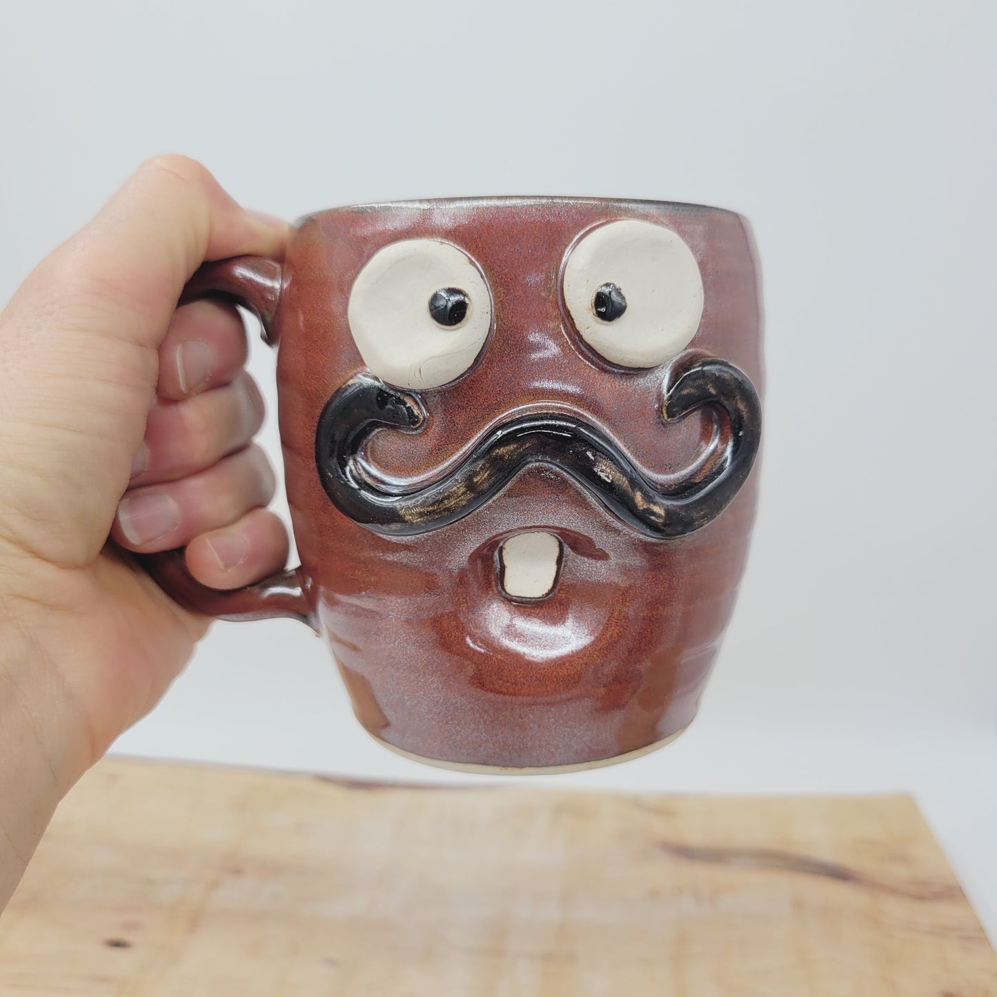 Face Mug with Handlebar Mustache | Funny Coffee Cups | Red 20 Oz Extra Large | Nelson Studio Ug Chug