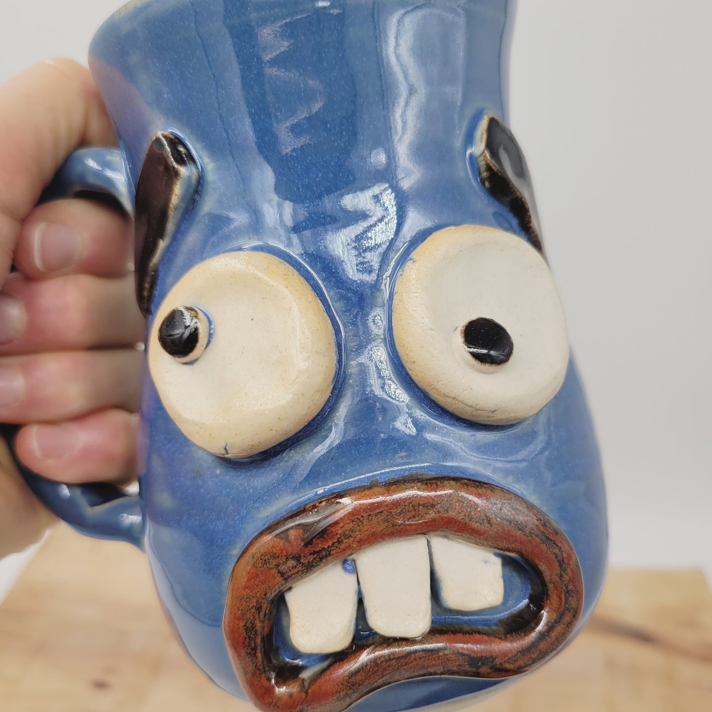 Nelson Studio Ug Chug Face Mug | Funny Face Coffee Cups | Blue | Hilarious Handmade Ceramic Stoneware Pottery