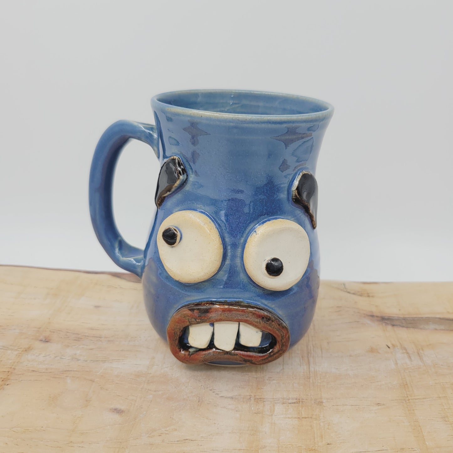 Nelson Studio Ug Chug Face Mug | Funny Face Coffee Cups | Blue | Hilarious Handmade Ceramic Stoneware Pottery