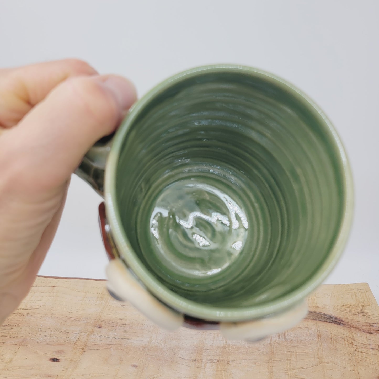 Huge Coffee Mug. New Limited Edition OOAK. Extra Large 18 Ounce Green Handmade Pottery Face Mug. Funny Coffee Lovers