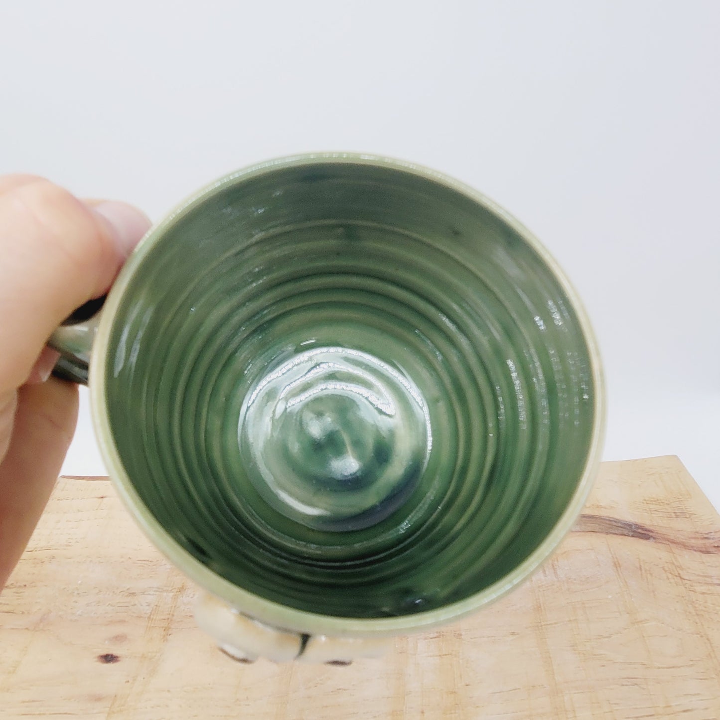 Crazy Coffee Cup| Funny Woman Smiley Face | 14-16 OZ Green | Unique Handmade Stoneware Pottery