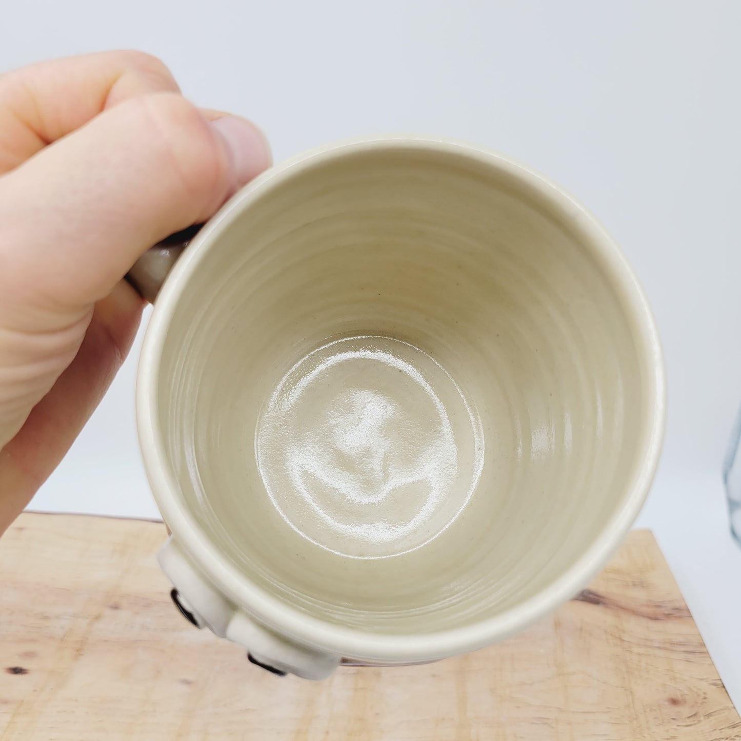 Coffee Lover Ug Chug Face Mug | Handmade Ceramic Stoneware Pottery Coffee Cups for Woman  | Cream | 12 Oz