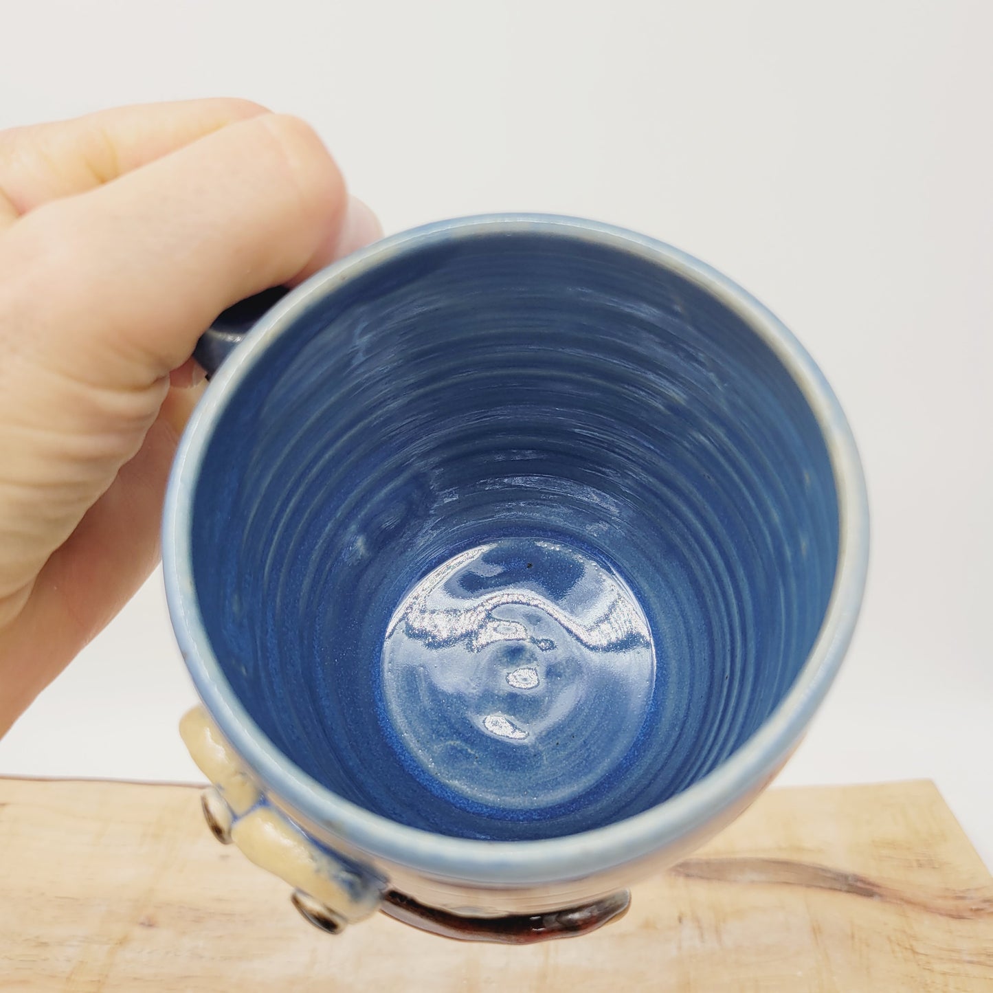 MONDAY Morning Mug | Funny Face Coffee Cup | 16 OZ Blue | Unique Handmade Stoneware Pottery