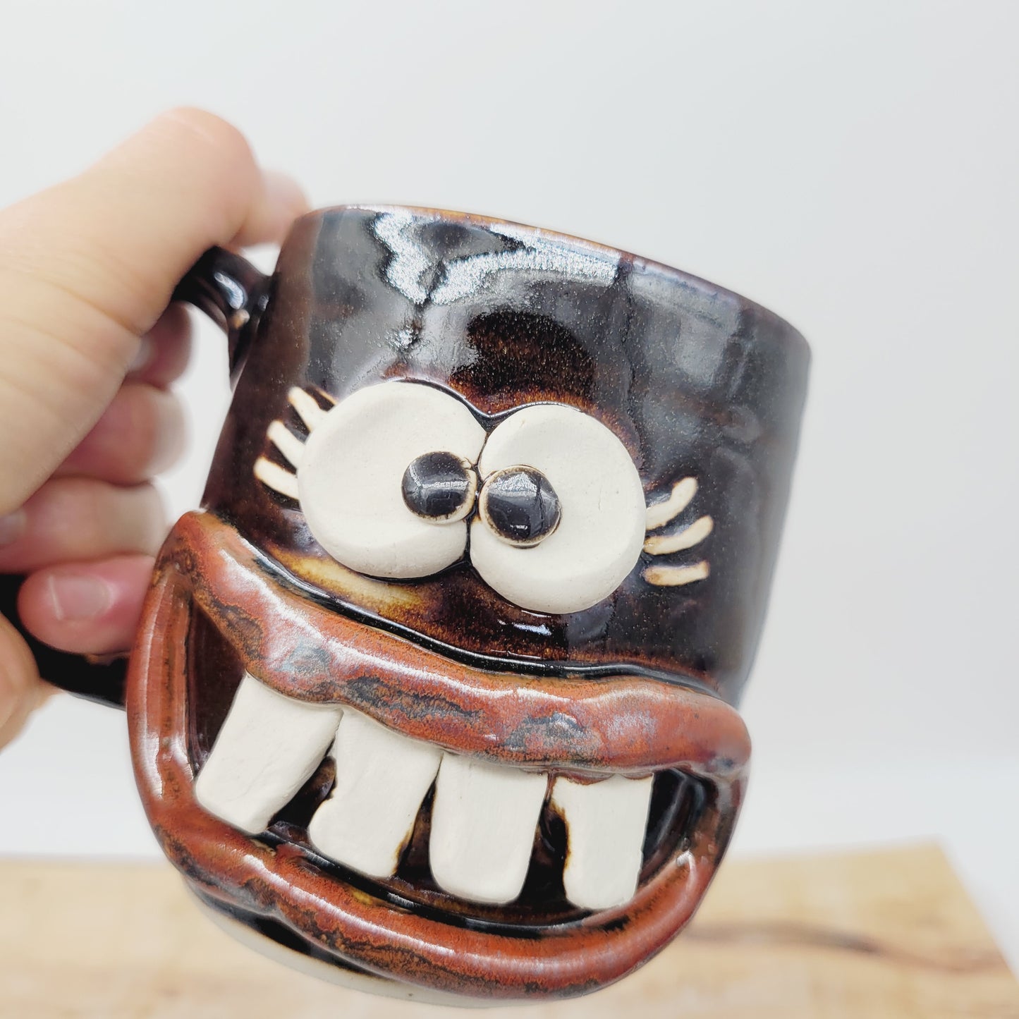 Woman's Fun Face Mug | Cheerful Teacher Coffee Cup | Microwave Dishwasher Safe | Handmade Pottery