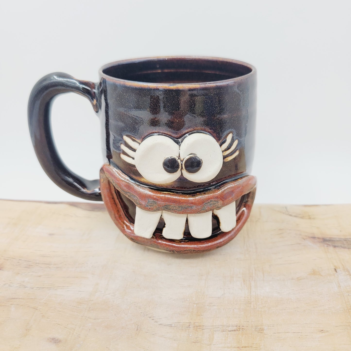 Woman's Fun Face Mug | Cheerful Teacher Coffee Cup | Microwave Dishwasher Safe | Handmade Pottery