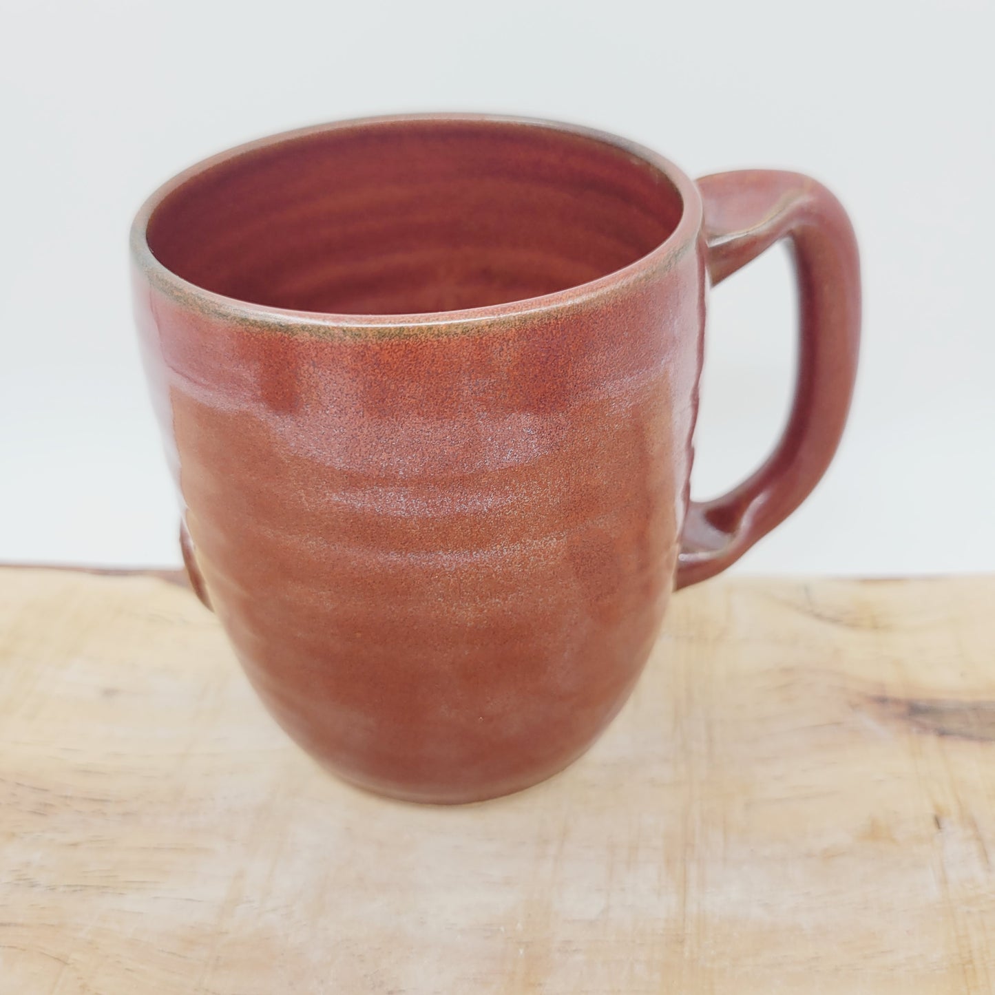 Woman's Fun Face Mug | Cheerful Ladies Coffee Cup | Microwave Dishwasher Safe | Rustic Red