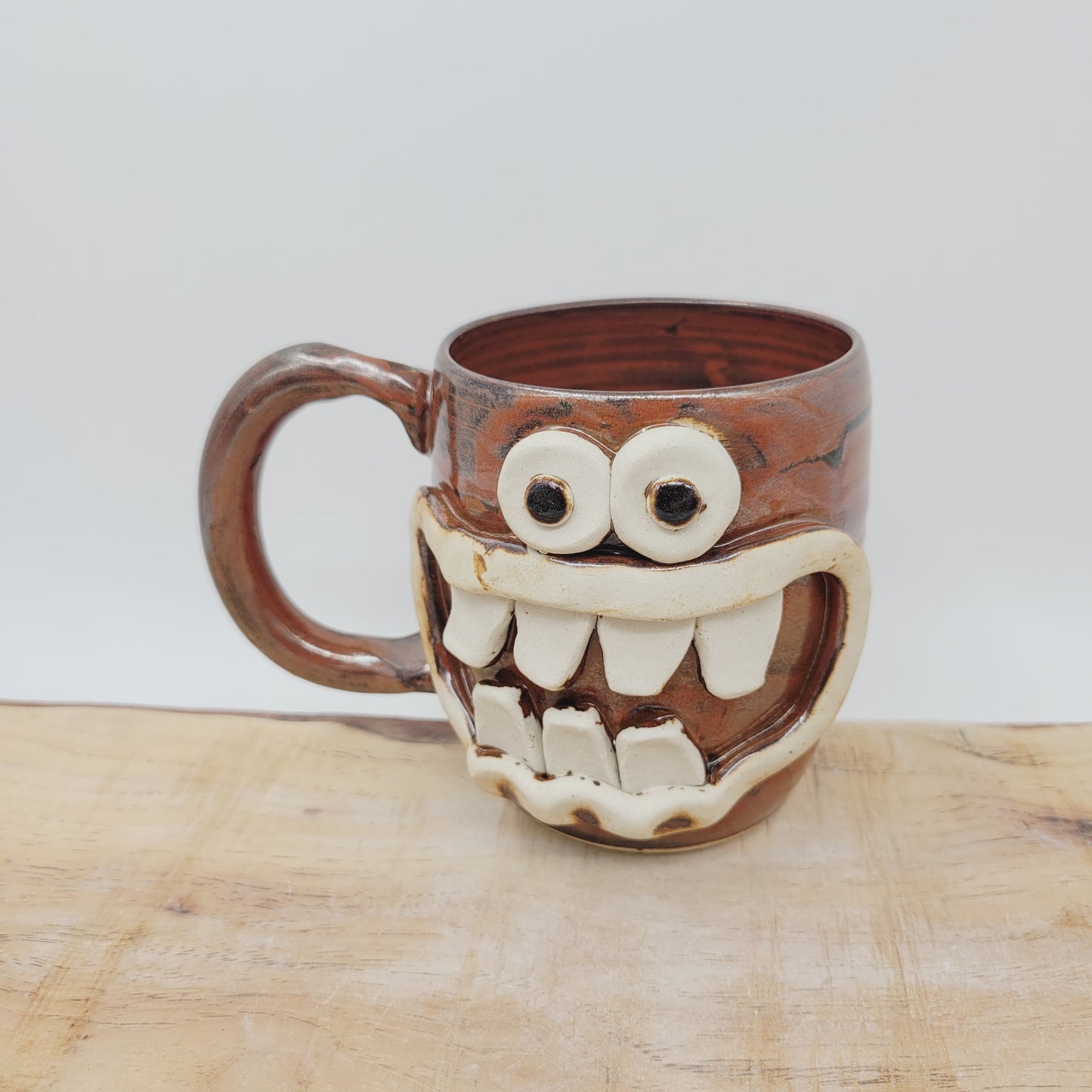 UG CHUG Face Mug | Stoneware Pottery Coffee Cup | Large | Rustic Red Brown
