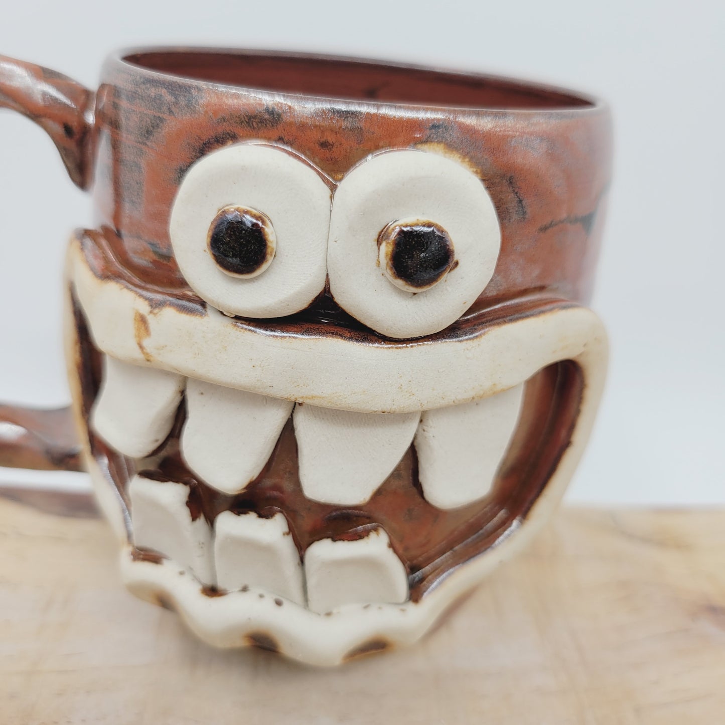 UG CHUG Face Mug | Stoneware Pottery Coffee Cup | Large | Rustic Red Brown