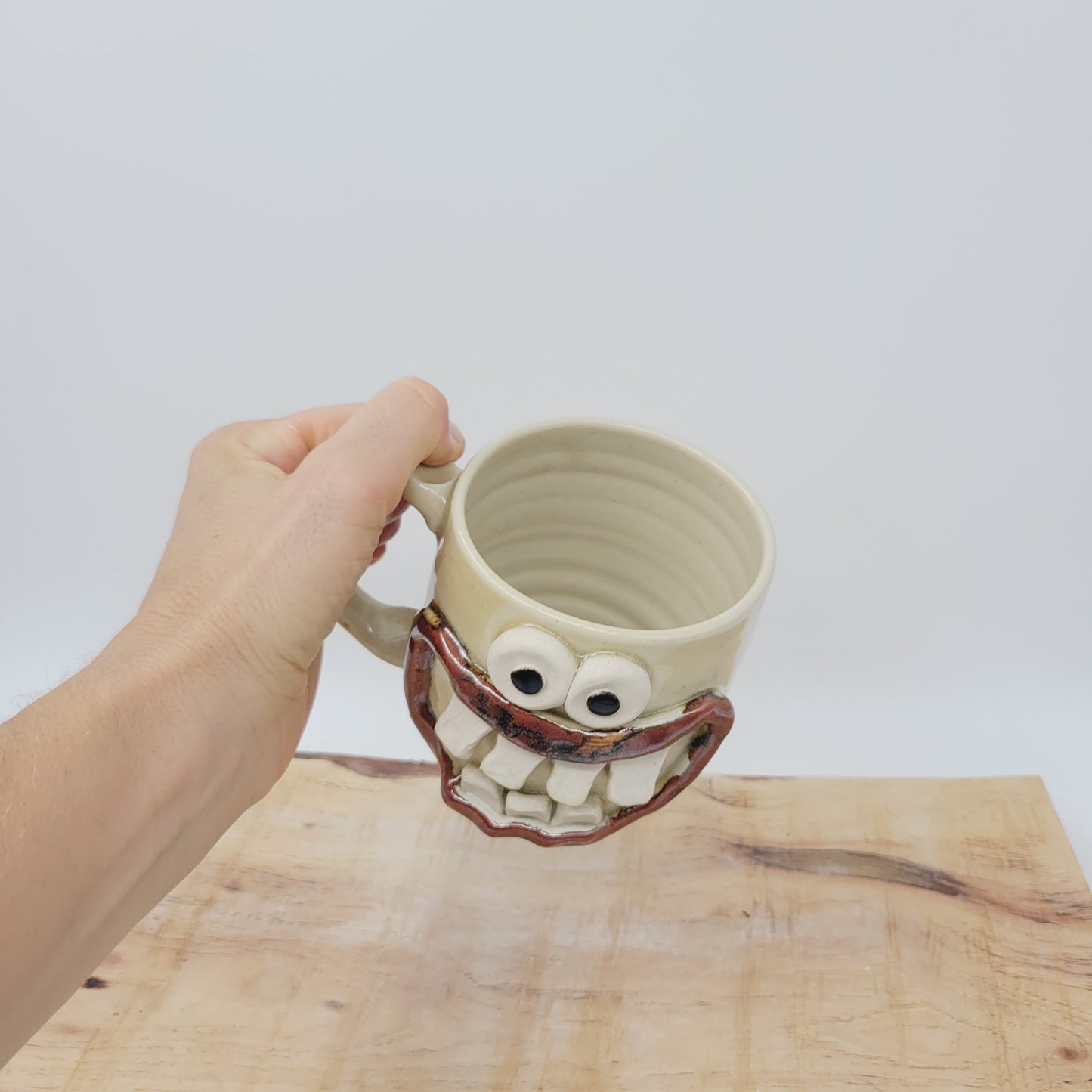 Funny Coffee Cup | Handmade Pottery Face Mug | Getting Older Man Gift | Ceramic Stoneware | 16 Ounces Large | Stone