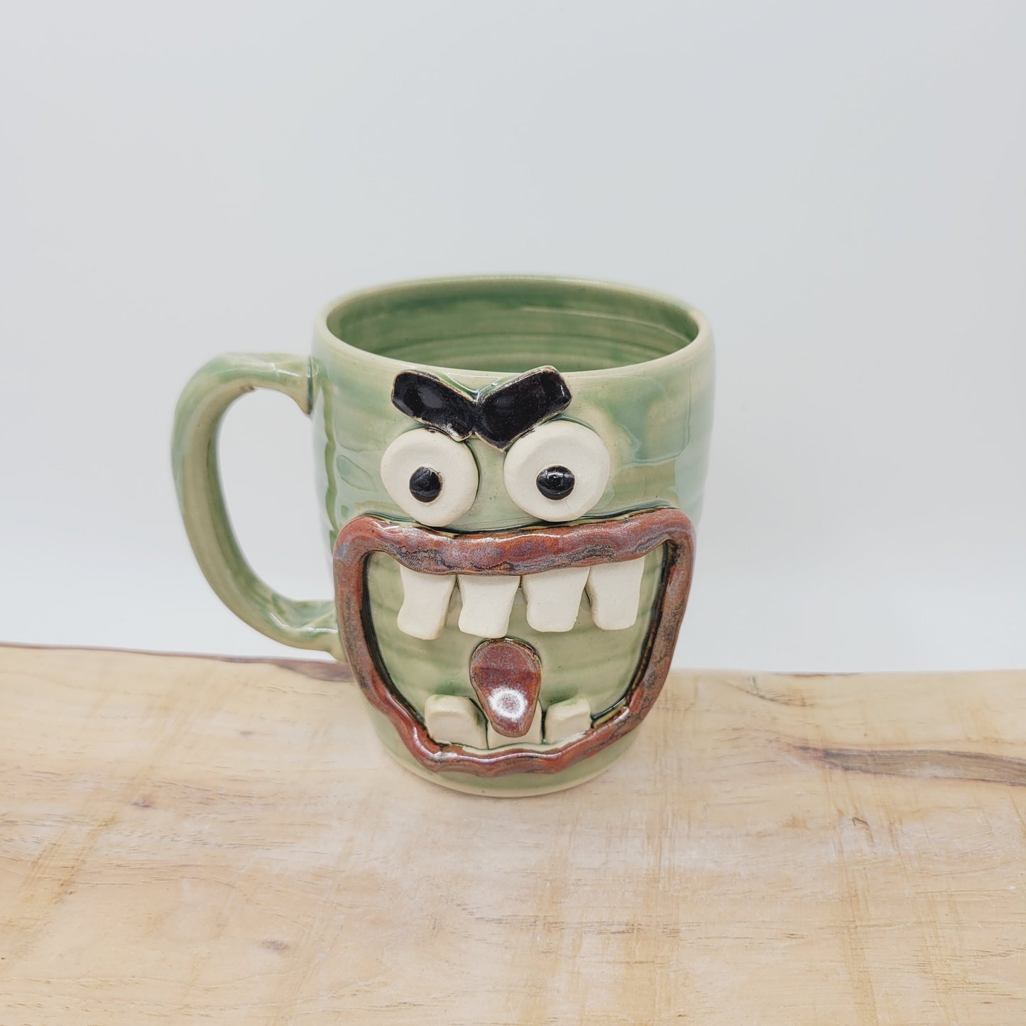 Smell of Fresh Coffee | Extra Large 24 Oz Smiley Face Mug | Green Beer Tankard | Handmade Stoneware Pottery | Nelson Studio Ug Chug