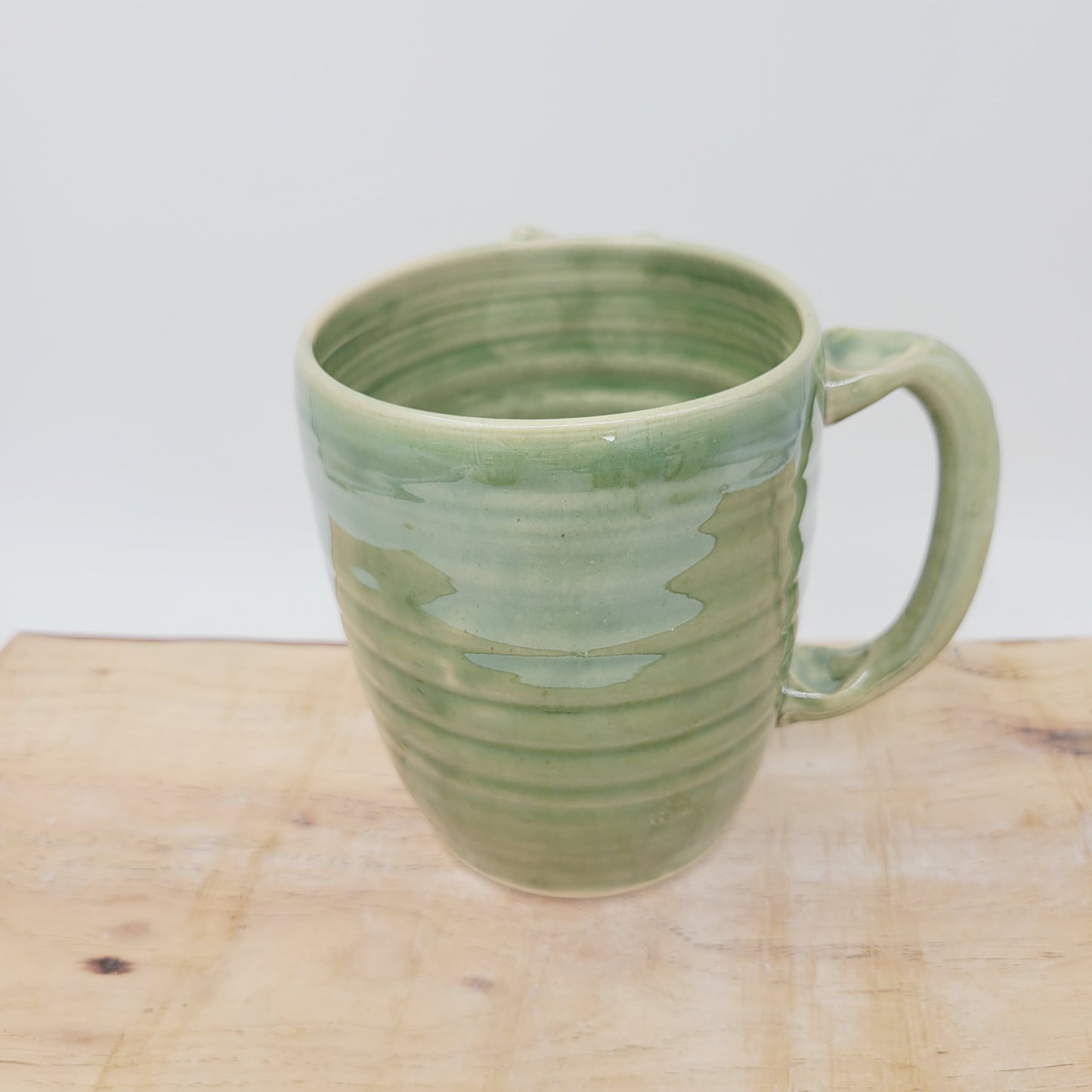 Smell of Fresh Coffee | Extra Large 24 Oz Smiley Face Mug | Green Beer Tankard | Handmade Stoneware Pottery | Nelson Studio Ug Chug