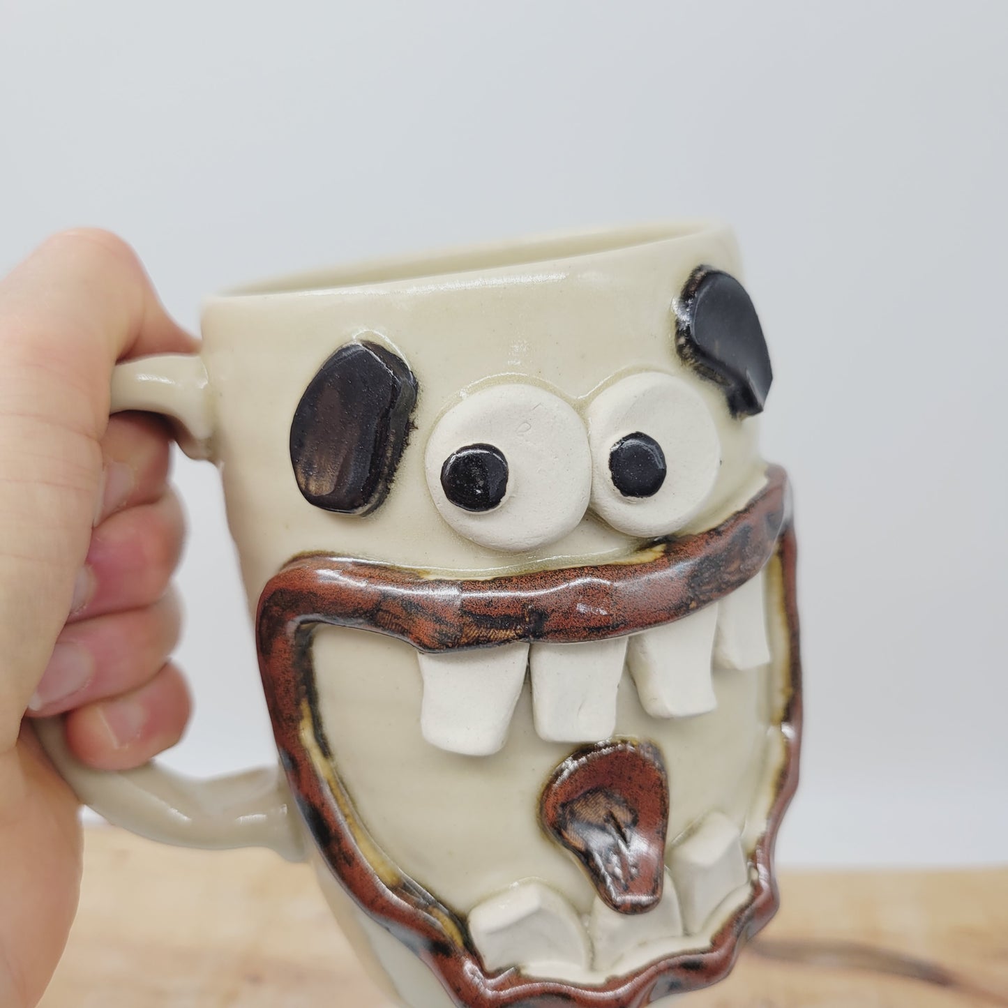 Not a Morning Person Coffee Cup | Large 20 Ounces | Cream Stoneware Pottery | Handmade Ug Chug Face Mug