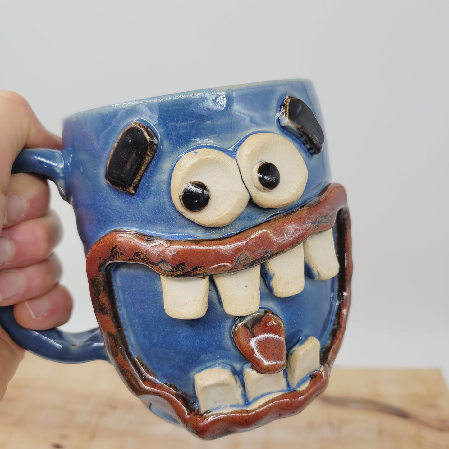 Donut Lover Coffee Cup | Extra Large 20 Oz Smiley Face Mug | Blue Tankard | Handmade Stoneware Pottery | Nelson Studio Ug Chug