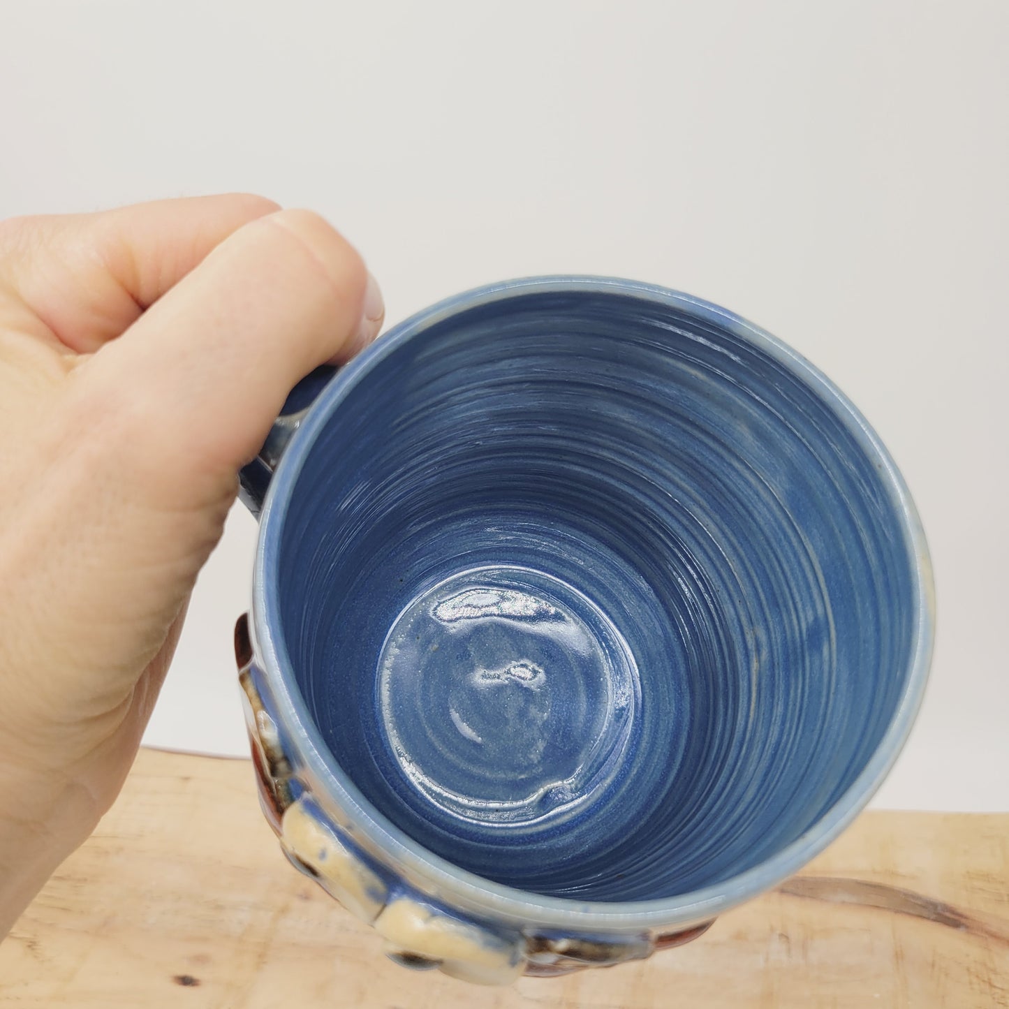 Donut Lover Coffee Cup | Extra Large 20 Oz Smiley Face Mug | Blue Tankard | Handmade Stoneware Pottery | Nelson Studio Ug Chug