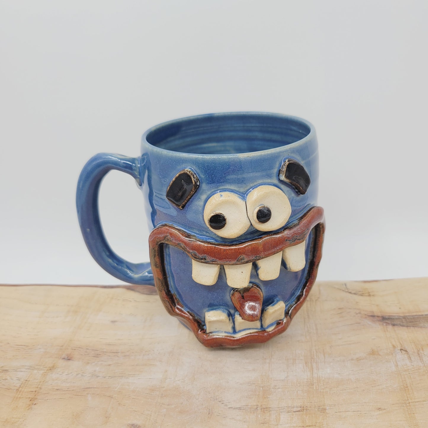 Donut Lover Coffee Cup | Extra Large 20 Oz Smiley Face Mug | Blue Tankard | Handmade Stoneware Pottery | Nelson Studio Ug Chug