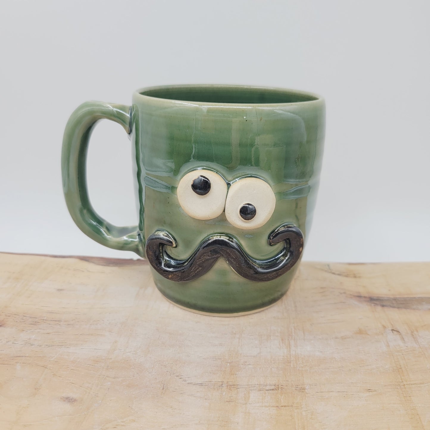 Handlebar Mustache Mug | Funny Man's Pottery Coffee Cup | Nelson Studio Ug Chug | Green | 16 Ounces