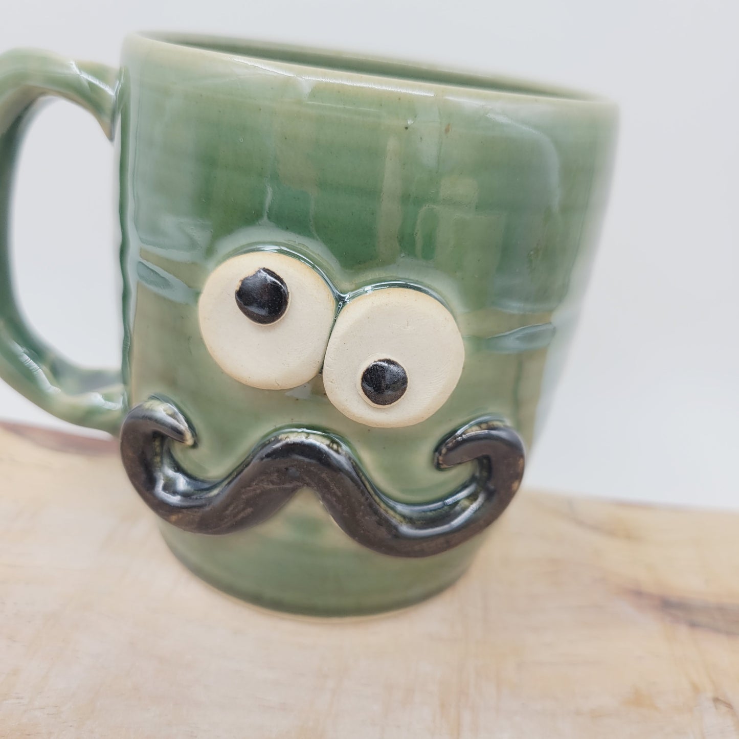 Handlebar Mustache Mug | Funny Man's Pottery Coffee Cup | Nelson Studio Ug Chug | Green | 16 Ounces