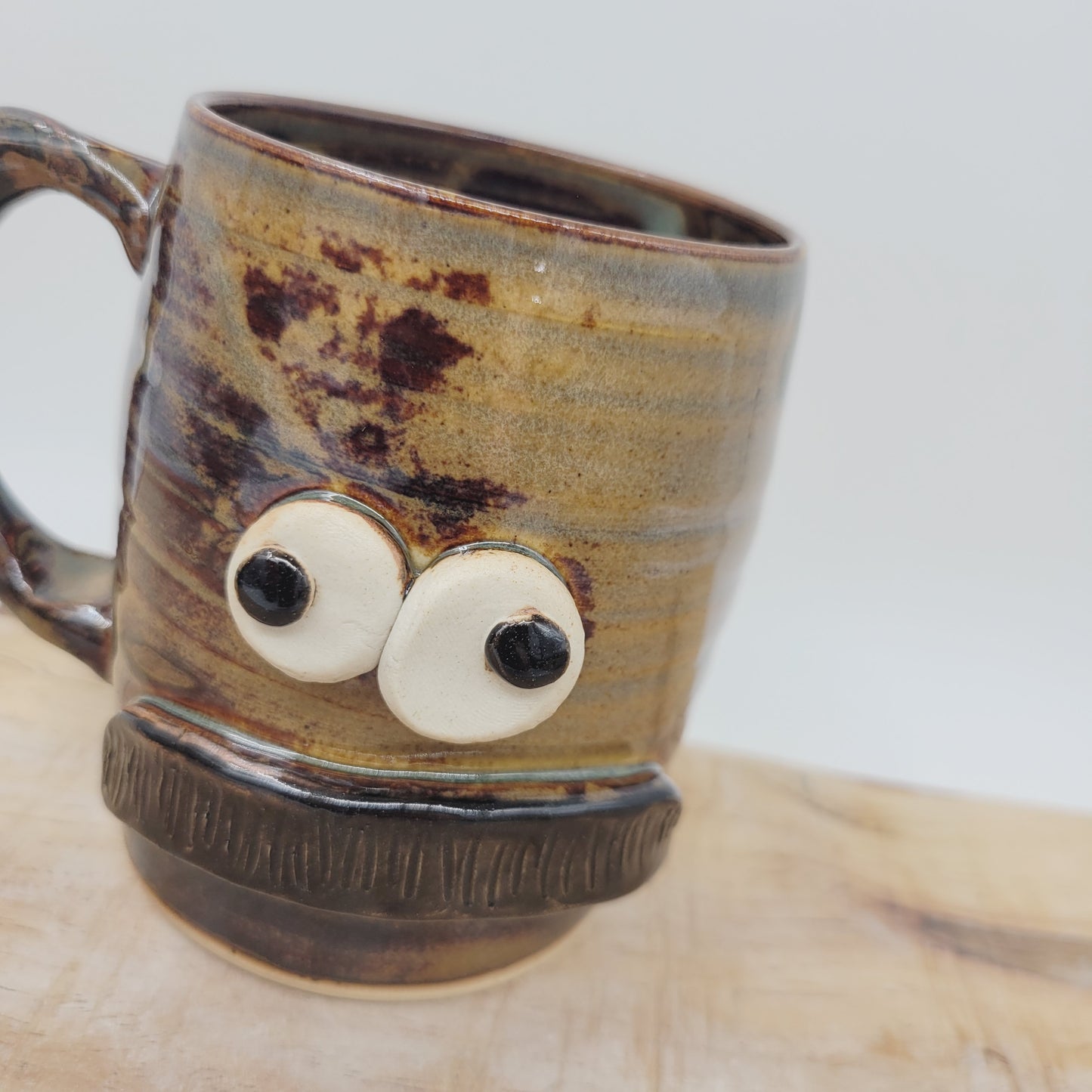 Man's Bushy Mustache Mug | Ceramic Stoneware Pottery Coffee Cup | Microwave Dishwasher Safe | Rusty Brown