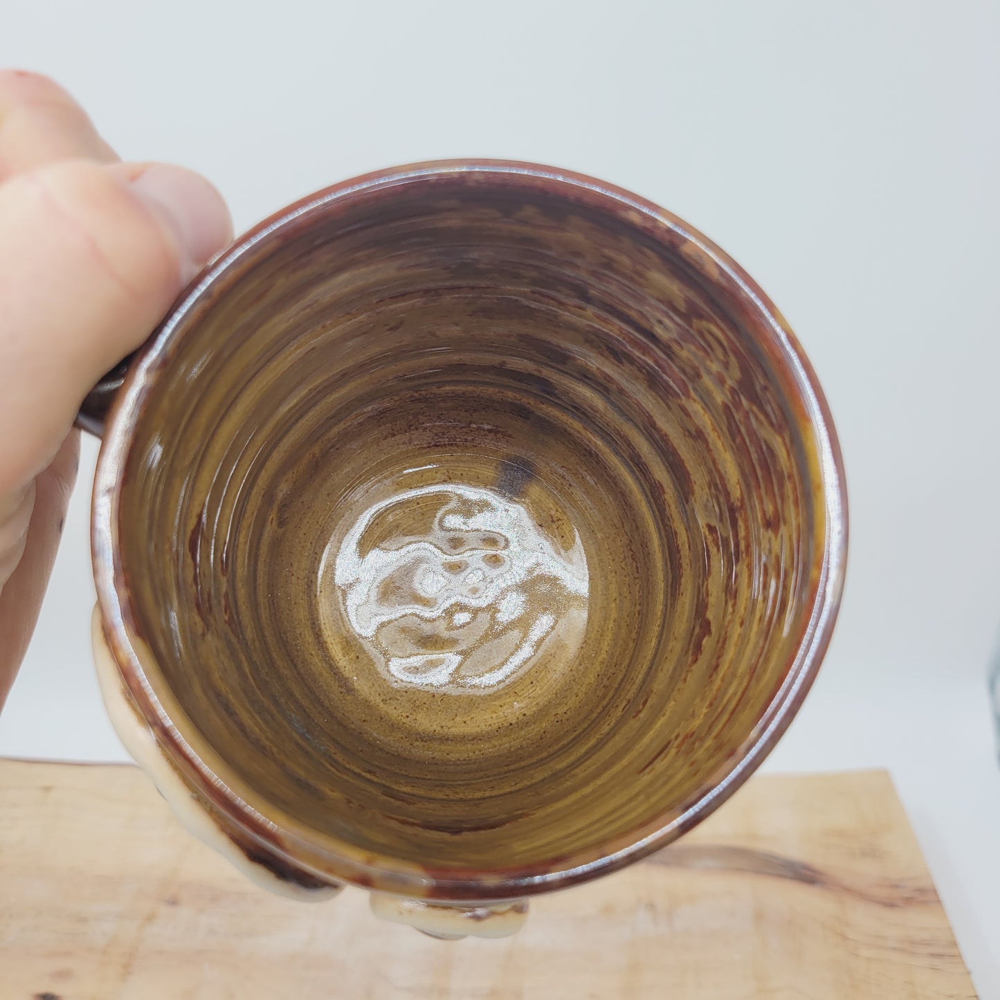 Mans Gag Gift Mug | Monocle and Mustache Coffee Cup | Handmade Stoneware Pottery | Rusty Brown | Fun Gifts for Husband Guy Boyfriend