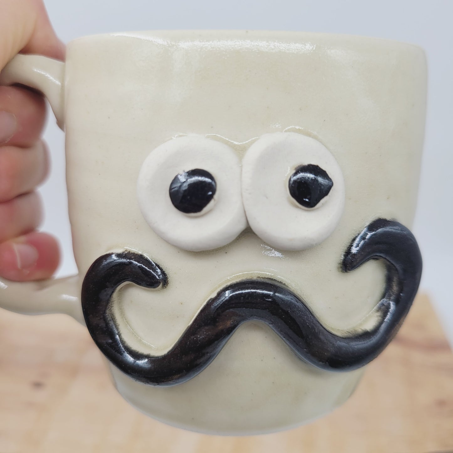 Coffee Cup | Creamy Stone | Medium 12 Oz Handlebar Mustache Mug Stoneware Clay Pottery | Nelson Studio UgChug