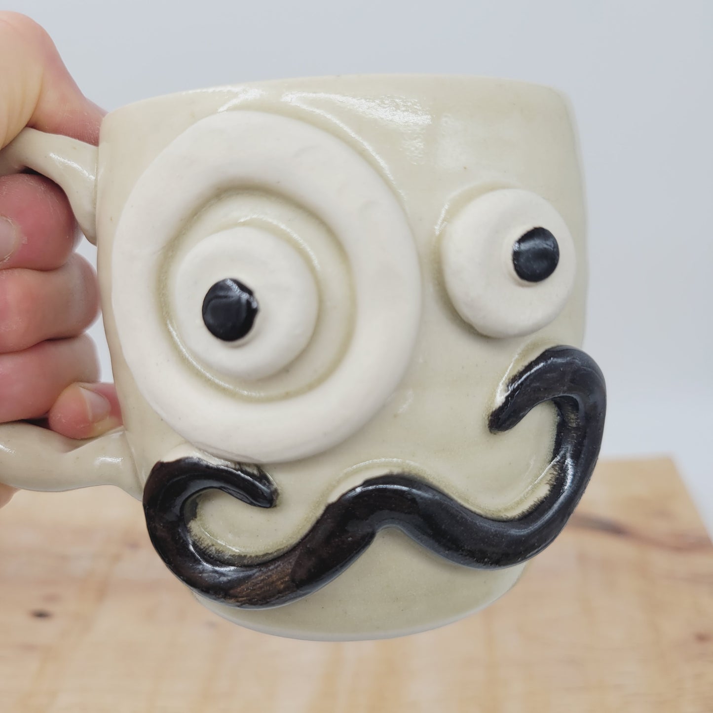 Face Mug with Monocle and Handlebar Mustache | Funny Coffee Cups | Cream 12 Oz Medium | Nelson Studio Ug Chug