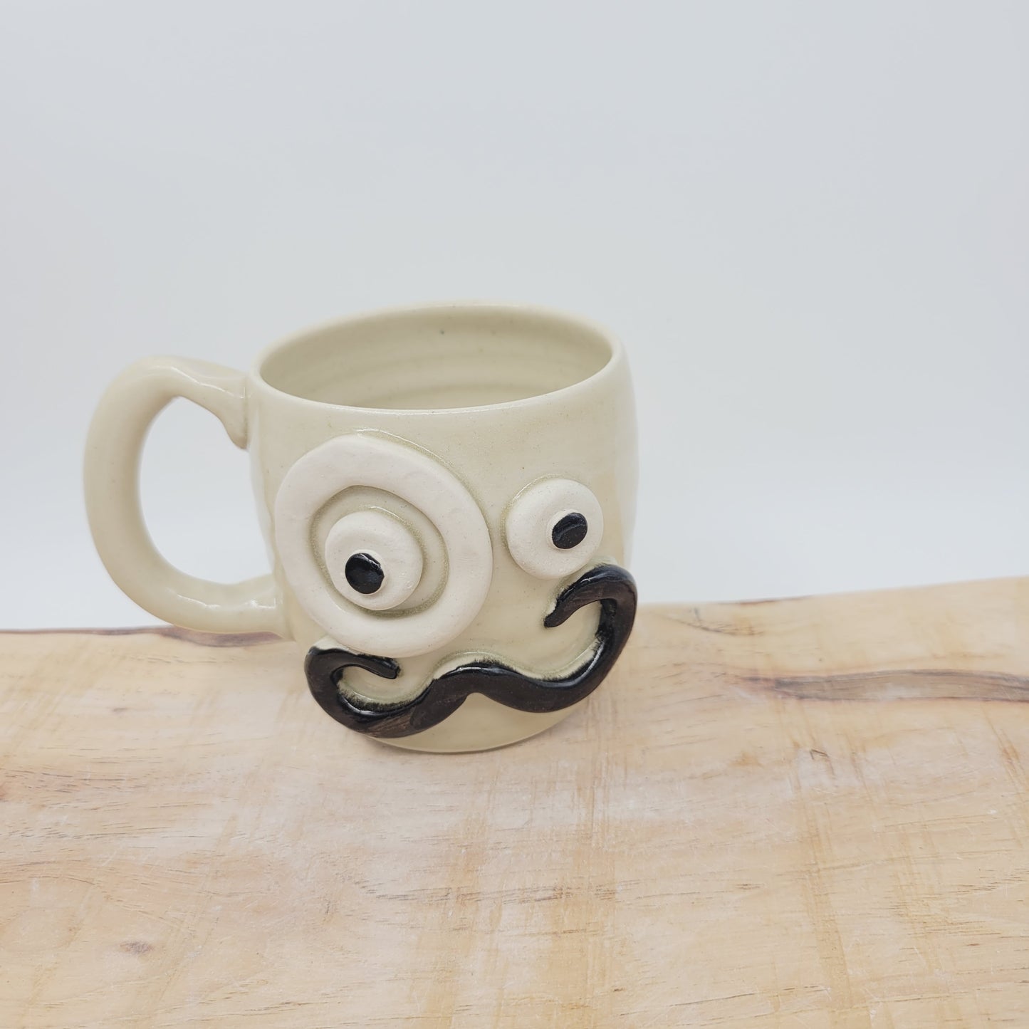 Face Mug with Monocle and Handlebar Mustache | Funny Coffee Cups | Cream 12 Oz Medium | Nelson Studio Ug Chug