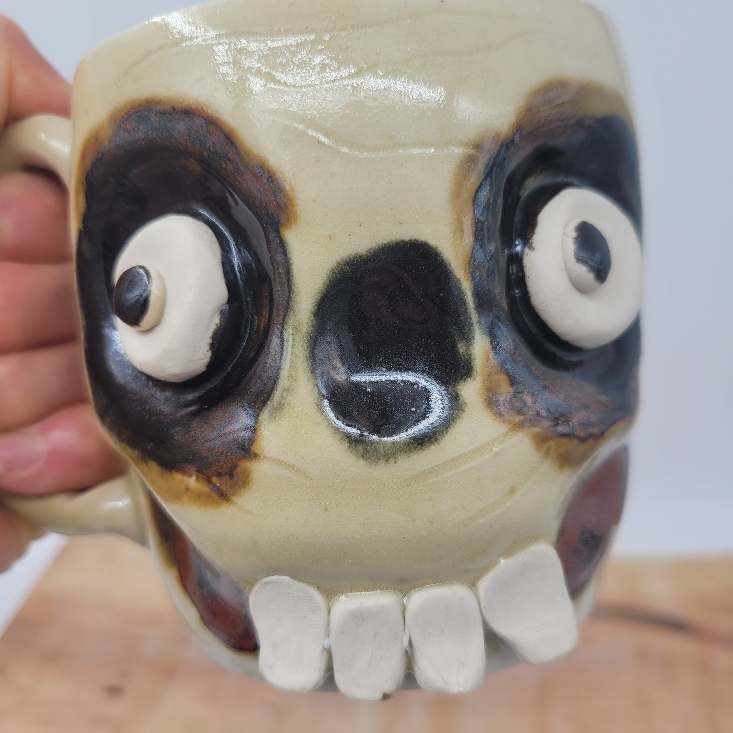 Zombie Coffee Cup | Bone White Scary Spooky Undead Skull | Creepy Fun Monster Lover Mug | Ceramic Pottery