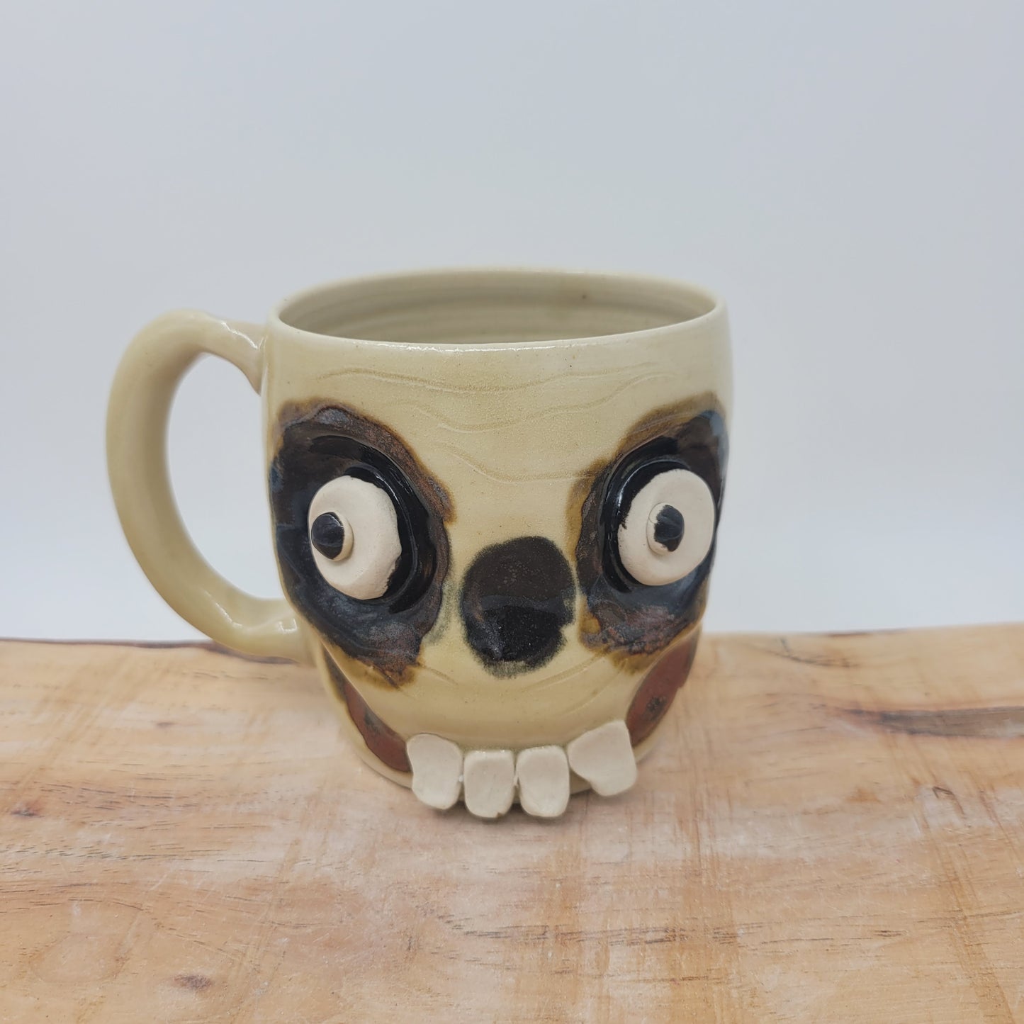 Zombie Coffee Cup | Bone White Scary Spooky Undead Skull | Creepy Fun Monster Lover Mug | Ceramic Pottery