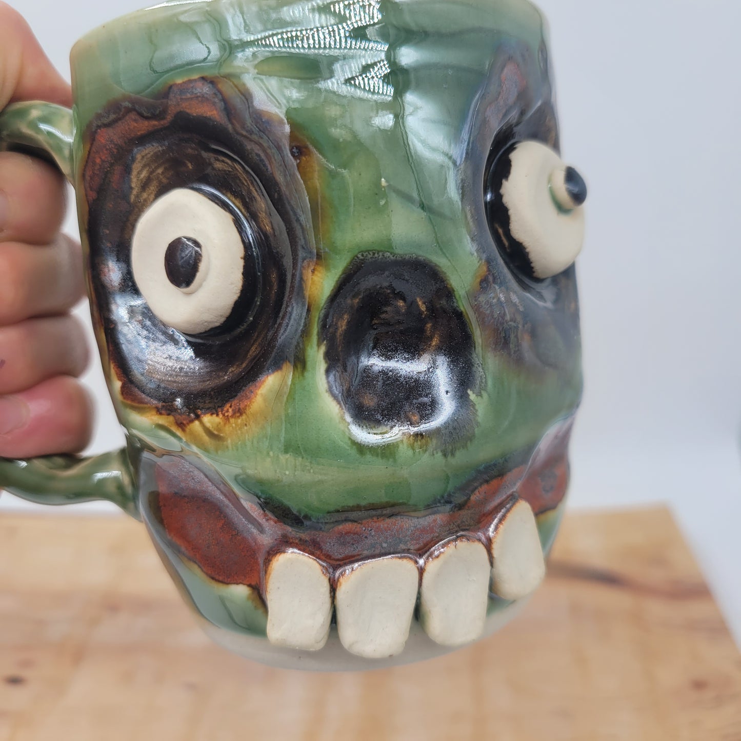 HALLOWEEN Coffee Cup | Spooky Scary Green Zombie Face Monster Mug | Fall Autumn Pottery