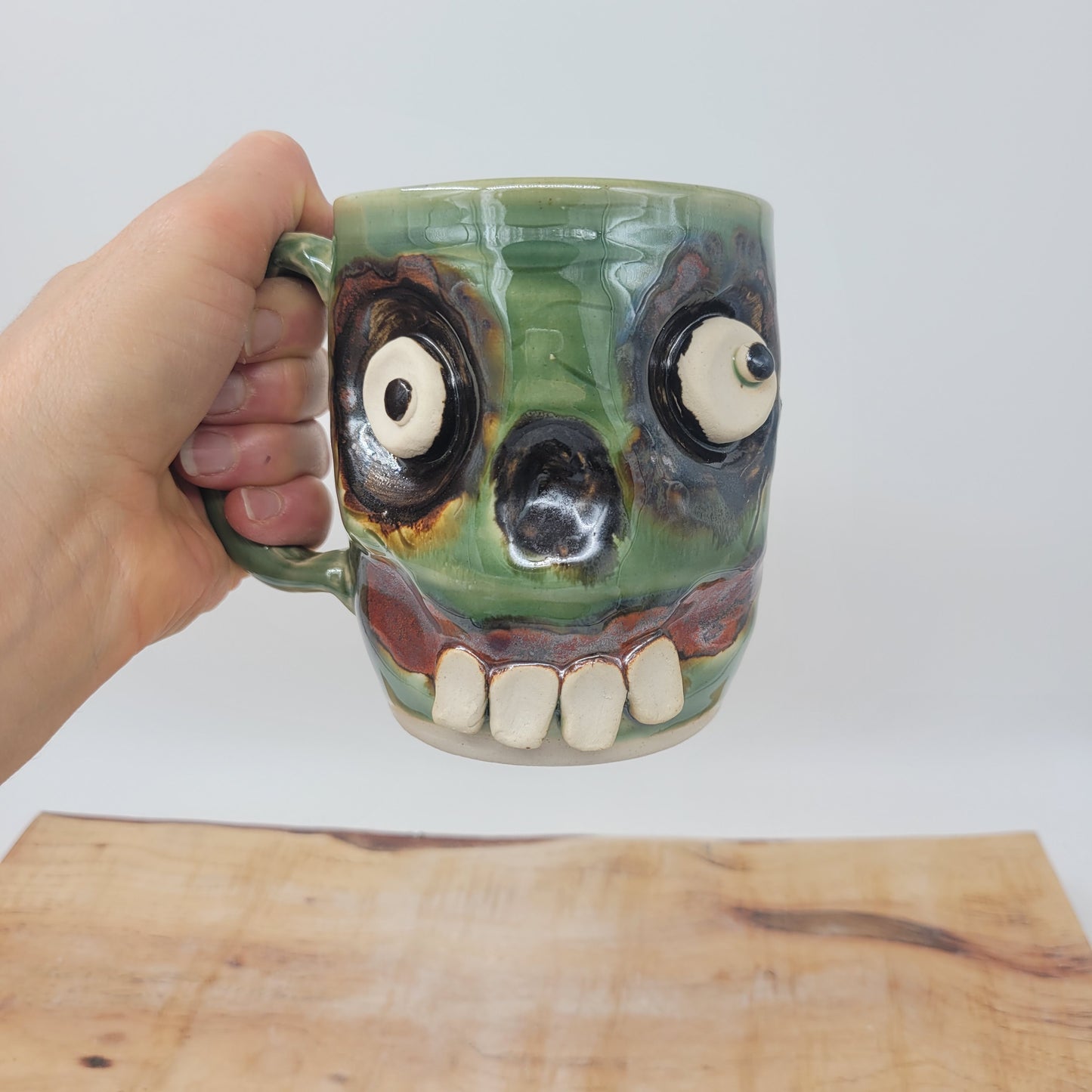 HALLOWEEN Coffee Cup | Spooky Scary Green Zombie Face Monster Mug | Fall Autumn Pottery
