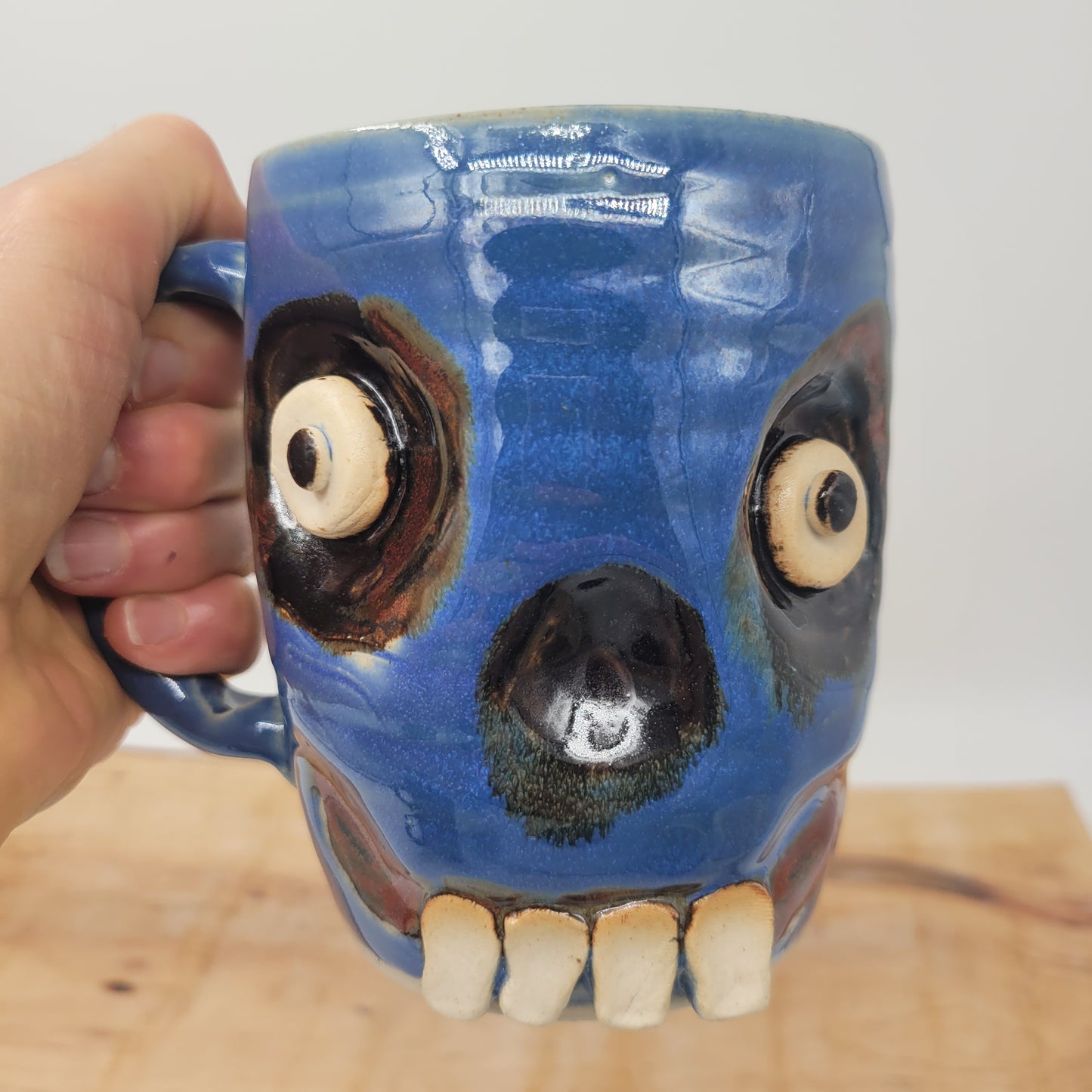 Zombie Monster Scary Mug | Walking Dead Blue Coffee Cup | Creepy Face Pottery | Ug Chug