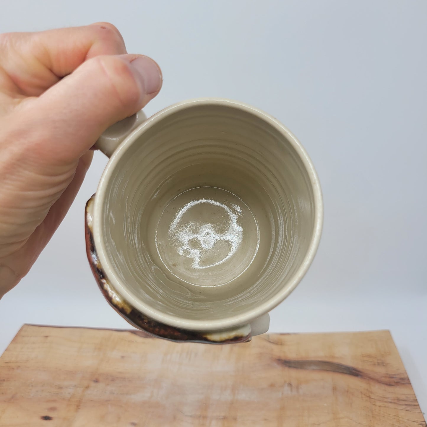 Monster Face Mug Creepy Cute | Handmade Pottery Coffee Cups | Funny Creature with Teeth | 16 Oz | Cream