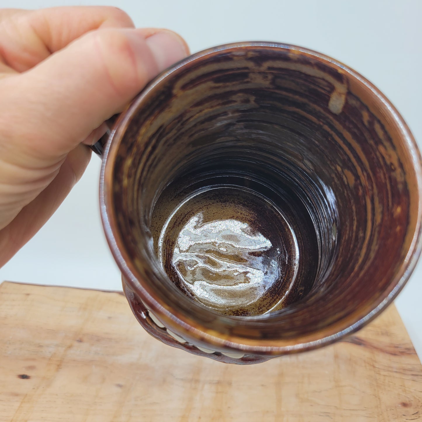 Funny Face Coffee Cup | 16 Ounces | Handmade Stoneware Pottery Mug | Rusty Brown