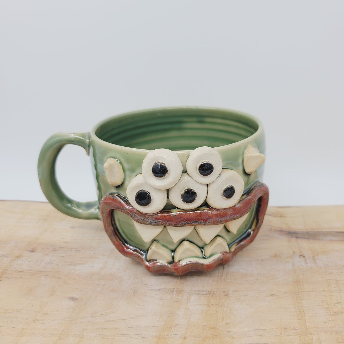Halloween Soup Mug | Eyeball Monster Crock | Funny Fall Autumn Pottery | Mother with Sense of Humor | Green