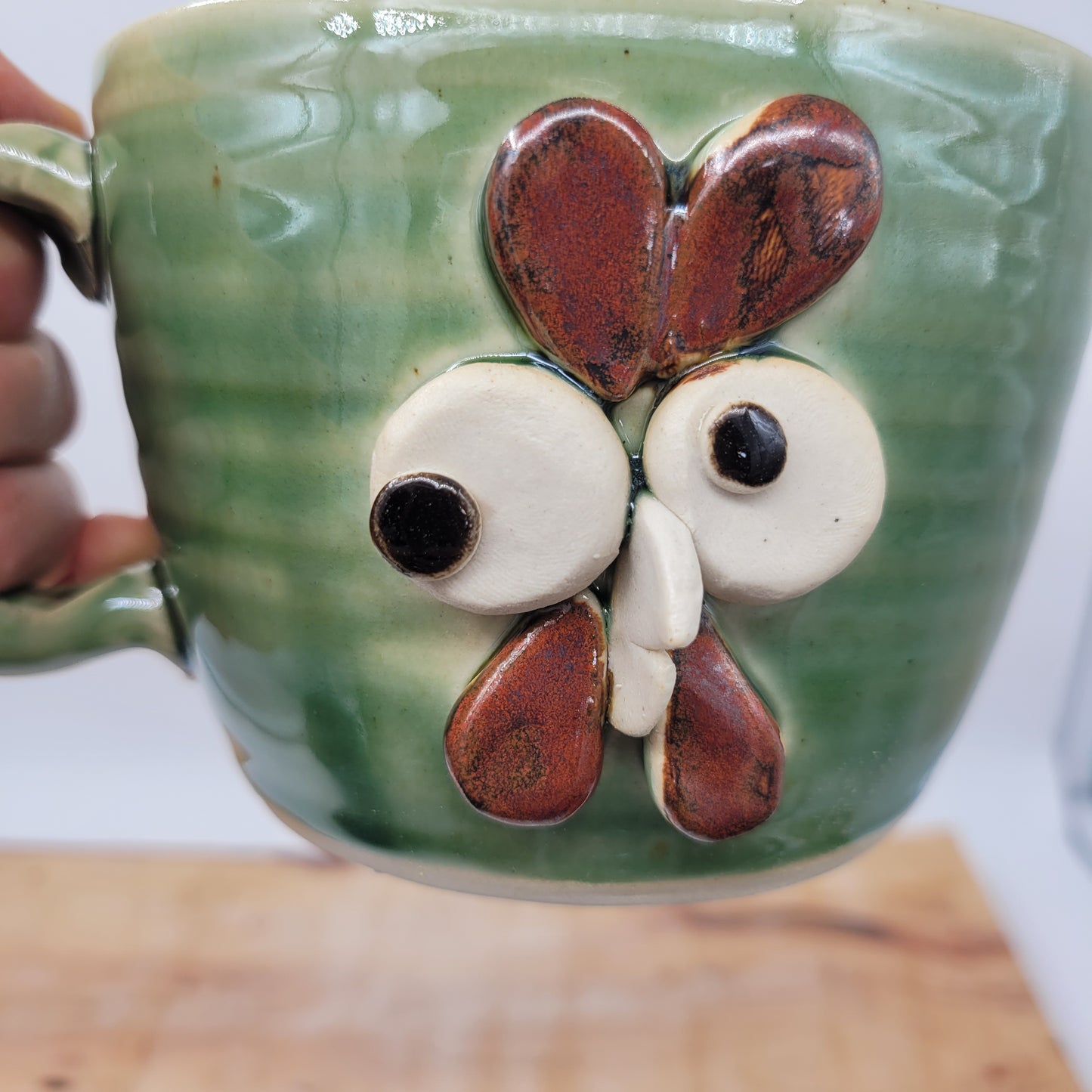 Farmhouse Rooster Soup Mug | Chicken Collector Bowl with Handle | Handmade Stoneware Clay Pottery | Green | Nelson Studio Ug Chug