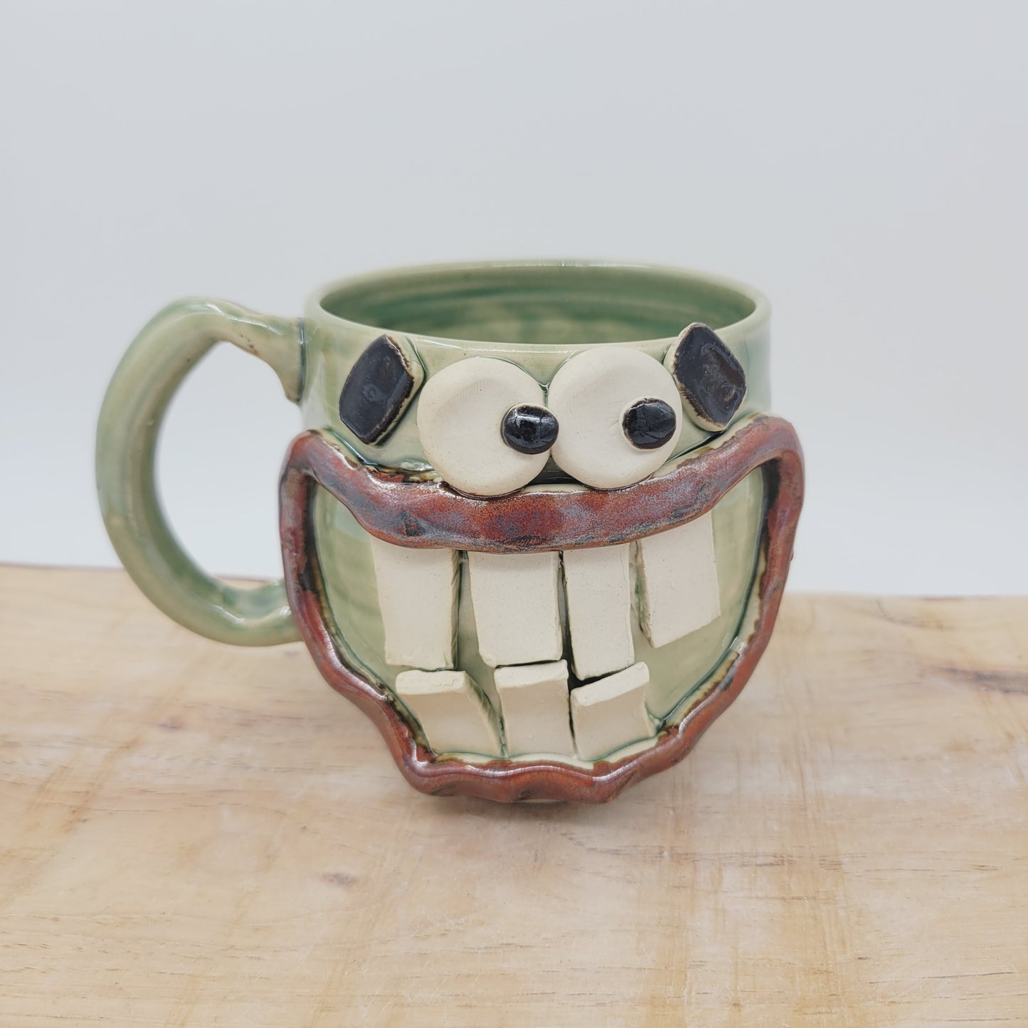 Huge Smiley Face Mug. Big Grin Green Coffee Cups and Mugs. Nelson Studio Handmade Stoneware Pottery Tankard. 16 Ounces (Copy)