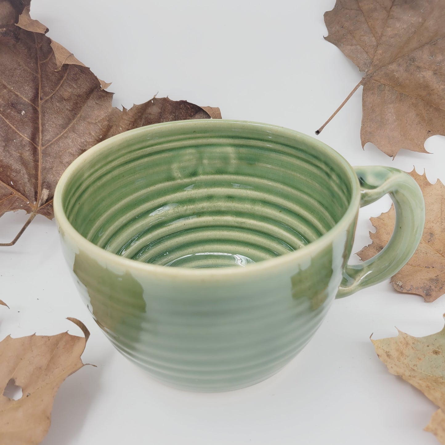 Funny Cereal Bowl Chili Crock | Green| Handmade Stoneware Pottery Chicken Soup Mug | Bowl with Small Handle