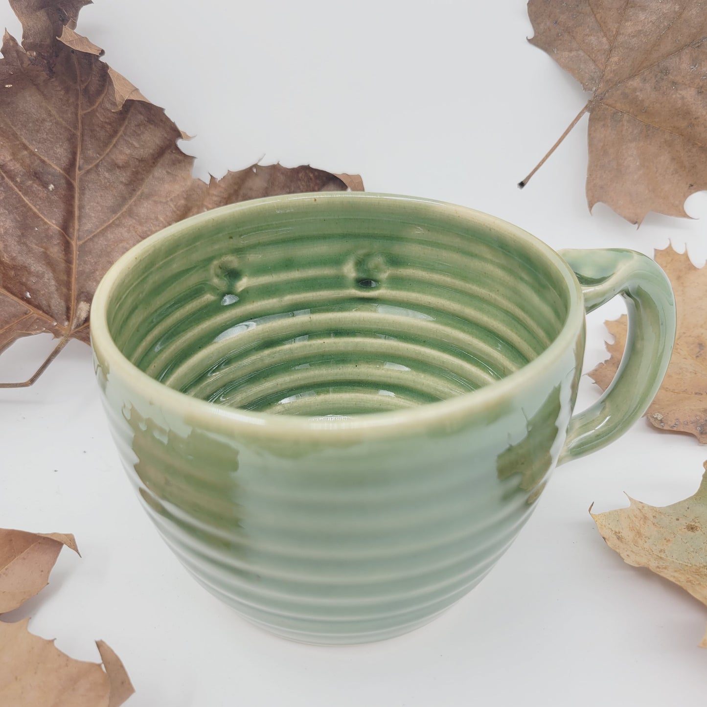 Woman's Cereal Bowl Chili Crock | Green | Handmade Stoneware Pottery Soup Mug | Bowl with Small Handle