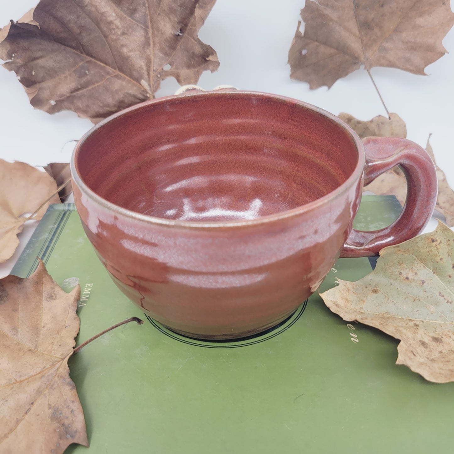 Funny Man's Cereal Bowl Chili Crock | Brick Red | Handmade Stoneware Pottery Soup Mug | Bowl with Small Handle