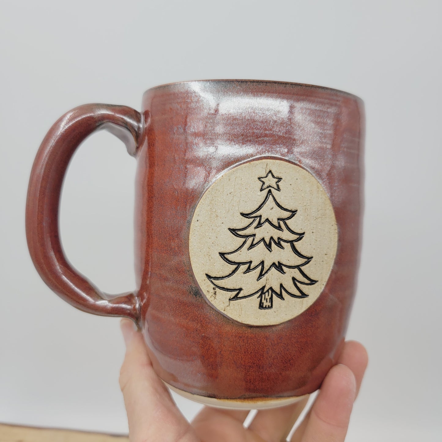 Christmas Tree Coffee Cup | Hot Chocolate Old Fashioned Pottery Mug | Red | Large 16 Ounces