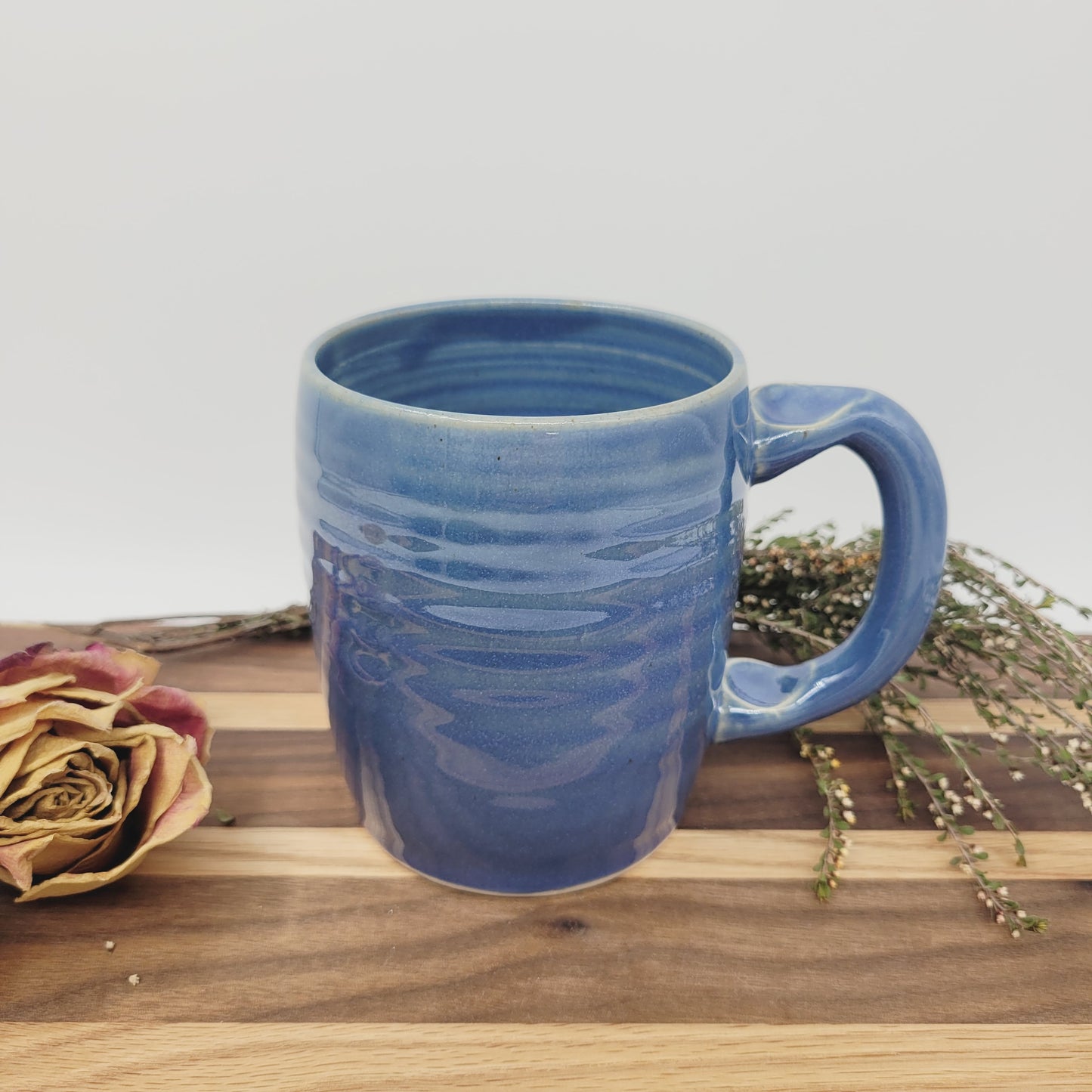 Valentine's Day Mug | Funny Face Coffee Cup with Heart Eyes | Blue | Handmade Stoneware Pottery