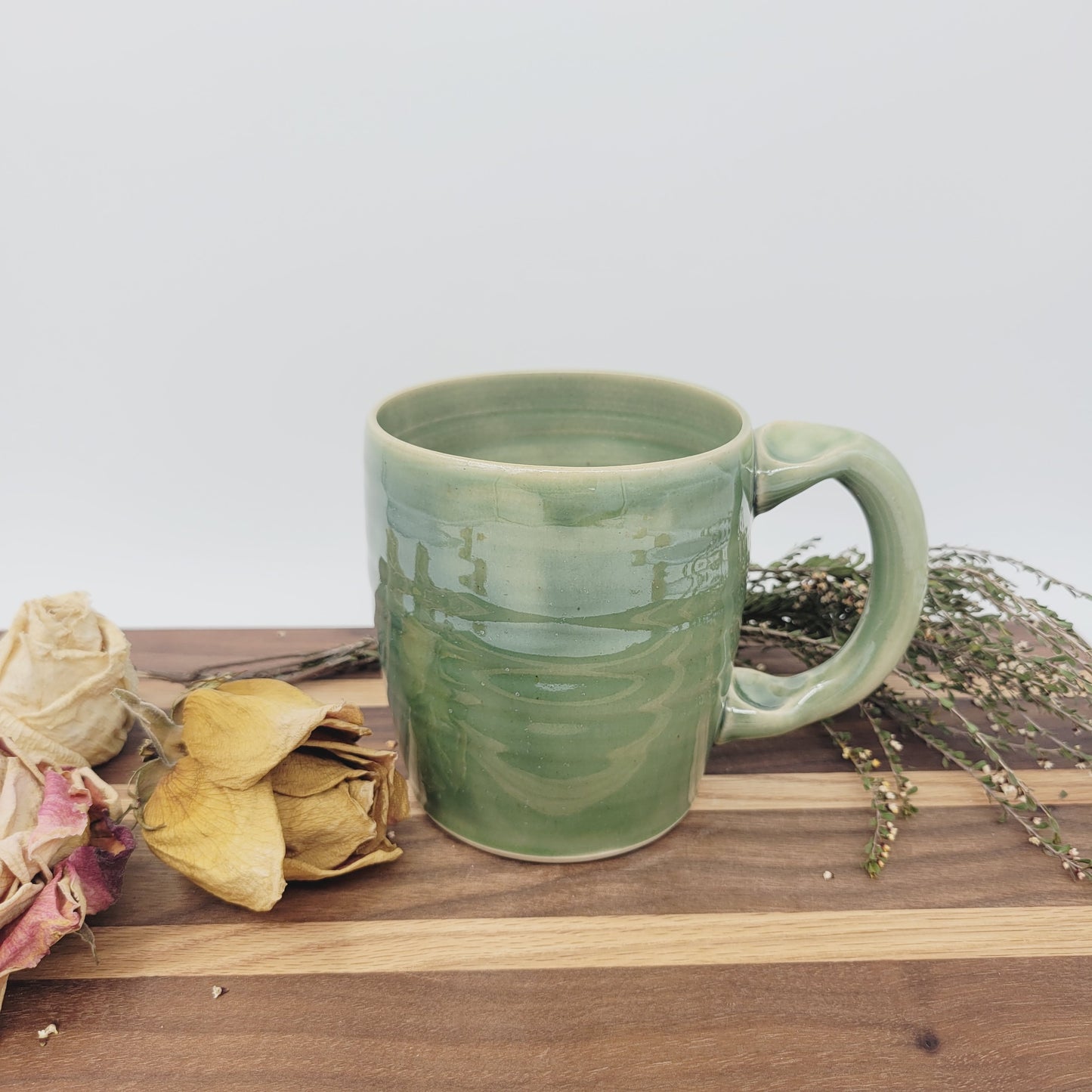 Charming Floral Heart Hot Tea Mug | Green | Floral Pattern Design | Cute Coffee Cup | Handmade Pottery