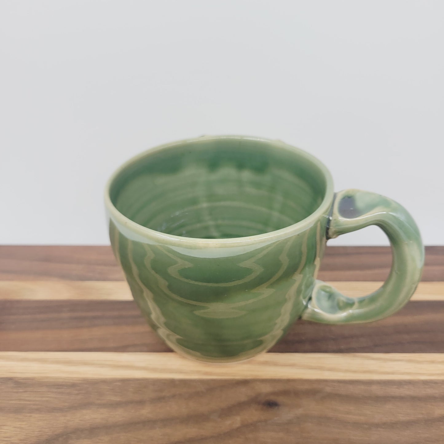 Smiley Face Coffee Cup in Green | 12 Ounces | Handmade Stoneware Pottery Mug