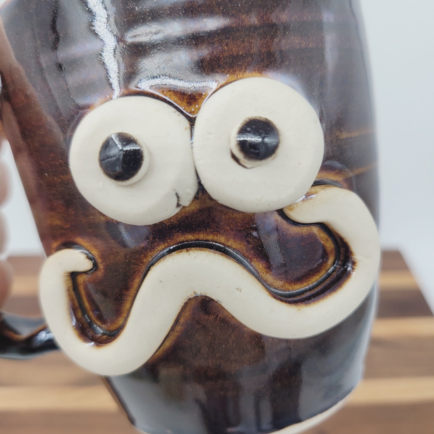 Handlebar Mustache Mug | Funny Over The Hill Man's Pottery Coffee Cup | Nelson Studio Ug Chug | Chocolate Brown Black